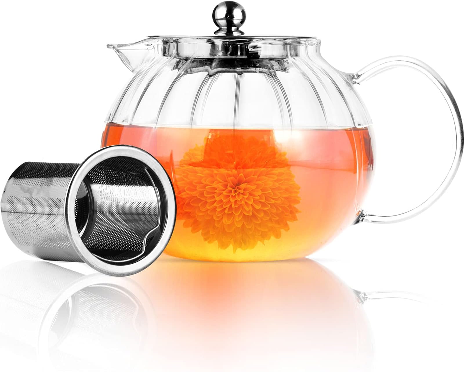 Glass Teapot with Removable Infuser, Stovetop Safe Tea Kettle, Tea Diffuser for Loose Tea Maker Set (22 oz / 650 ml (1-2 Cups))