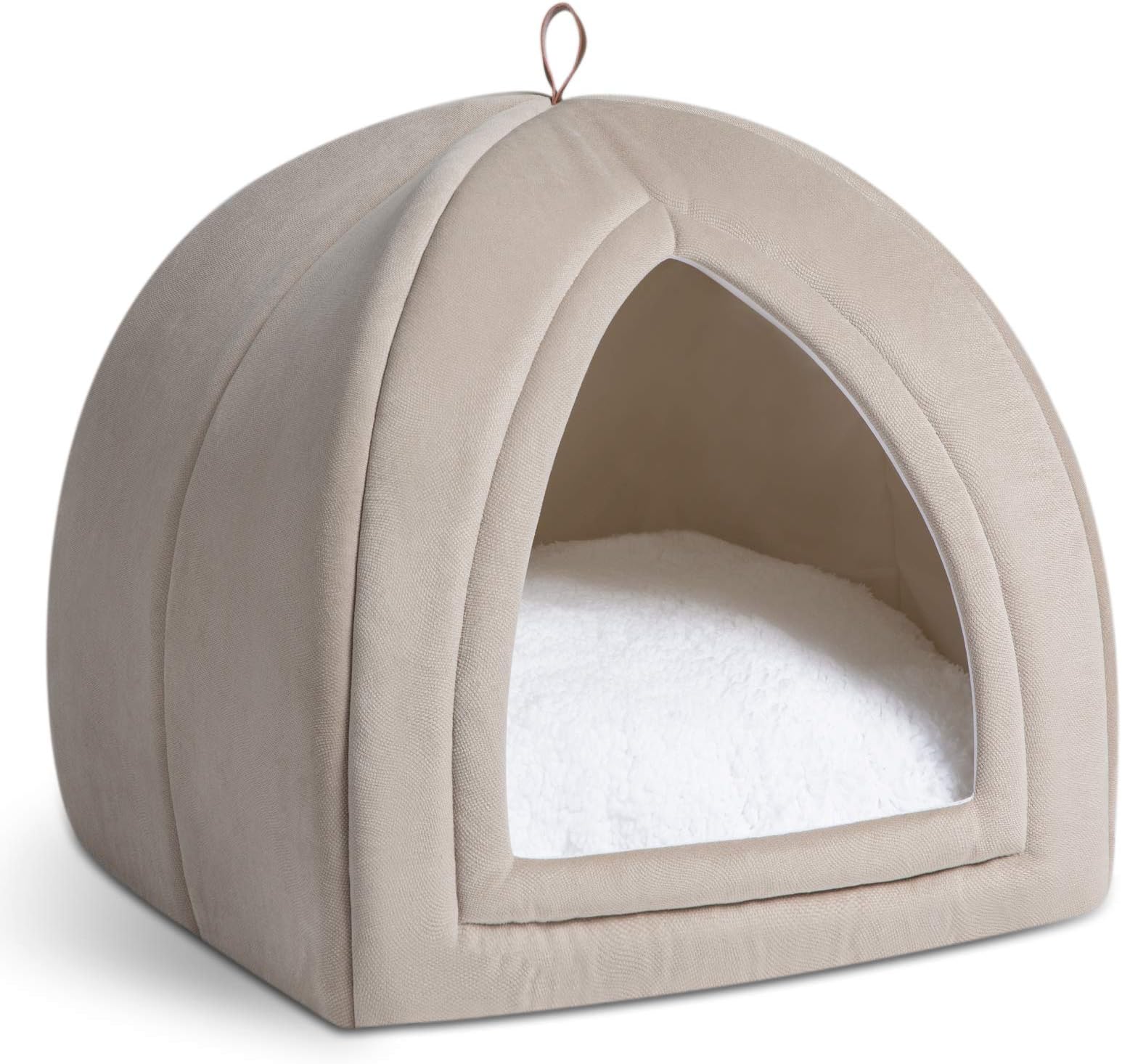 Bedsure Cat Beds for Indoor Cats - Medium Cat House Cat Tent Cat Cave with Removable Washable Cushioned Pillow, Kitten Beds Cat Hut, Dark Beige, 19 inches