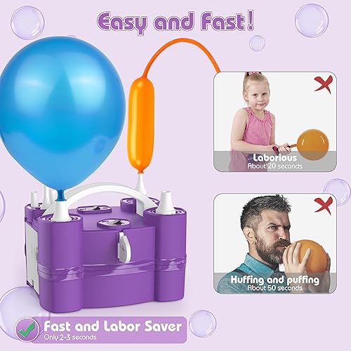 Miniatura 5 de Bomba de globos, puertos de inflado triples para globos de látex Mylar de aluminio de 260q, bomba de aire eléctrica 3 en 1 para inflables y globos,