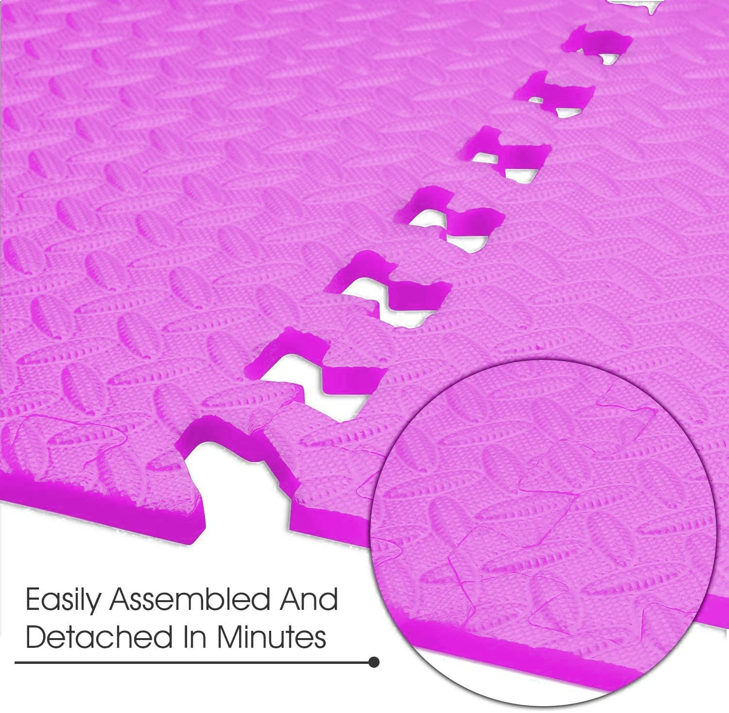 GSQUARE Fitness Puzzle Mat, Gym Floor Mat, Exercise Mat, EVA Foam Interlocking Tiles, Protective Flooring for Gym Equipment and Workouts, 12mm Extra Thick (Pink, 4pcs - 16 Square Feet) 3