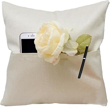 CALCA 10 Pack Sublimation Pocket Pillow Cover 17.7in x 17.7in Linen Pocket Pillow Cases Cushion Cover with 2Pockets, Sublimation Blanks Throw Pillow Covers Pillowcases