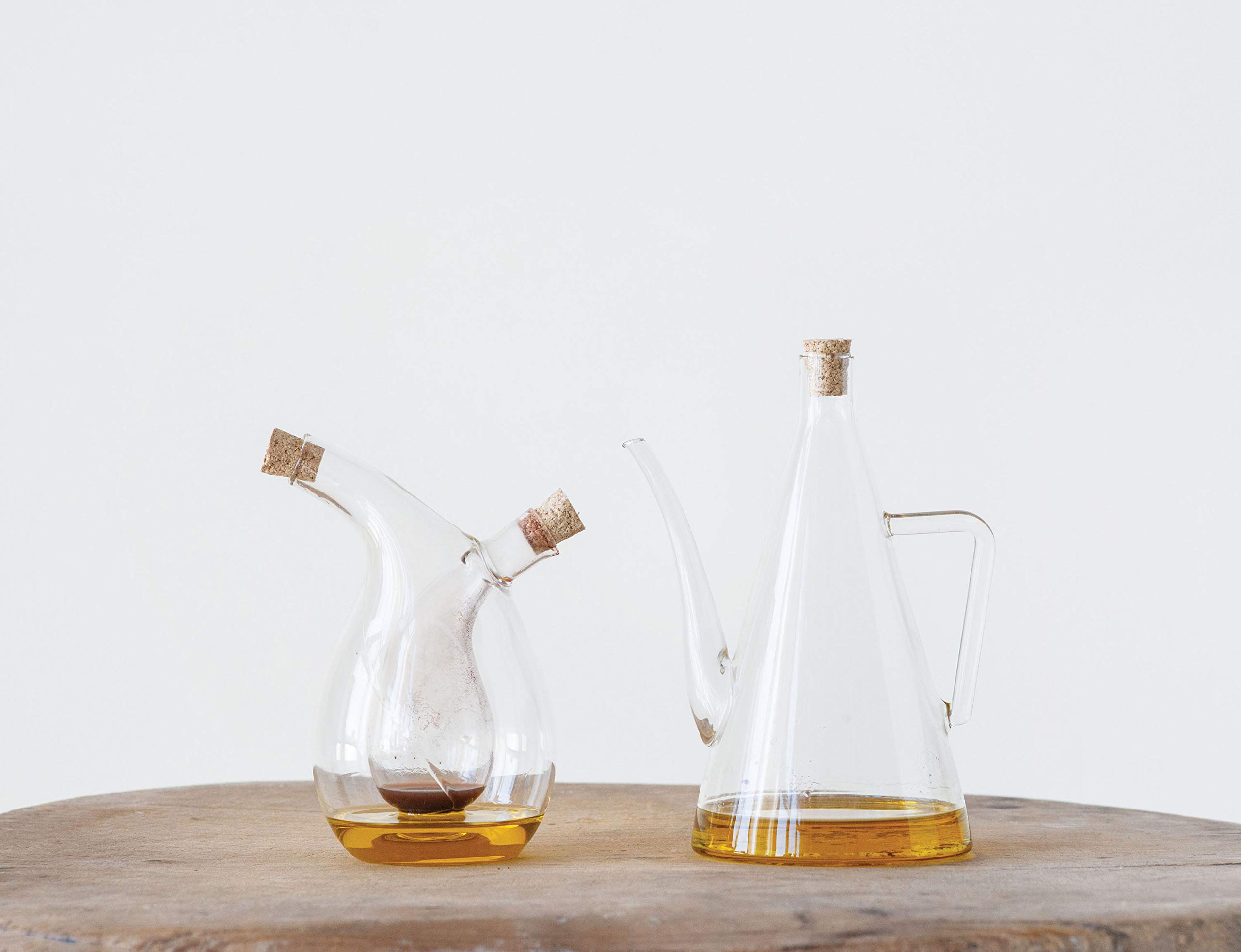 Clear Handblown Glass Two in One Oil & Vinegar Cruet with Cork Stoppers