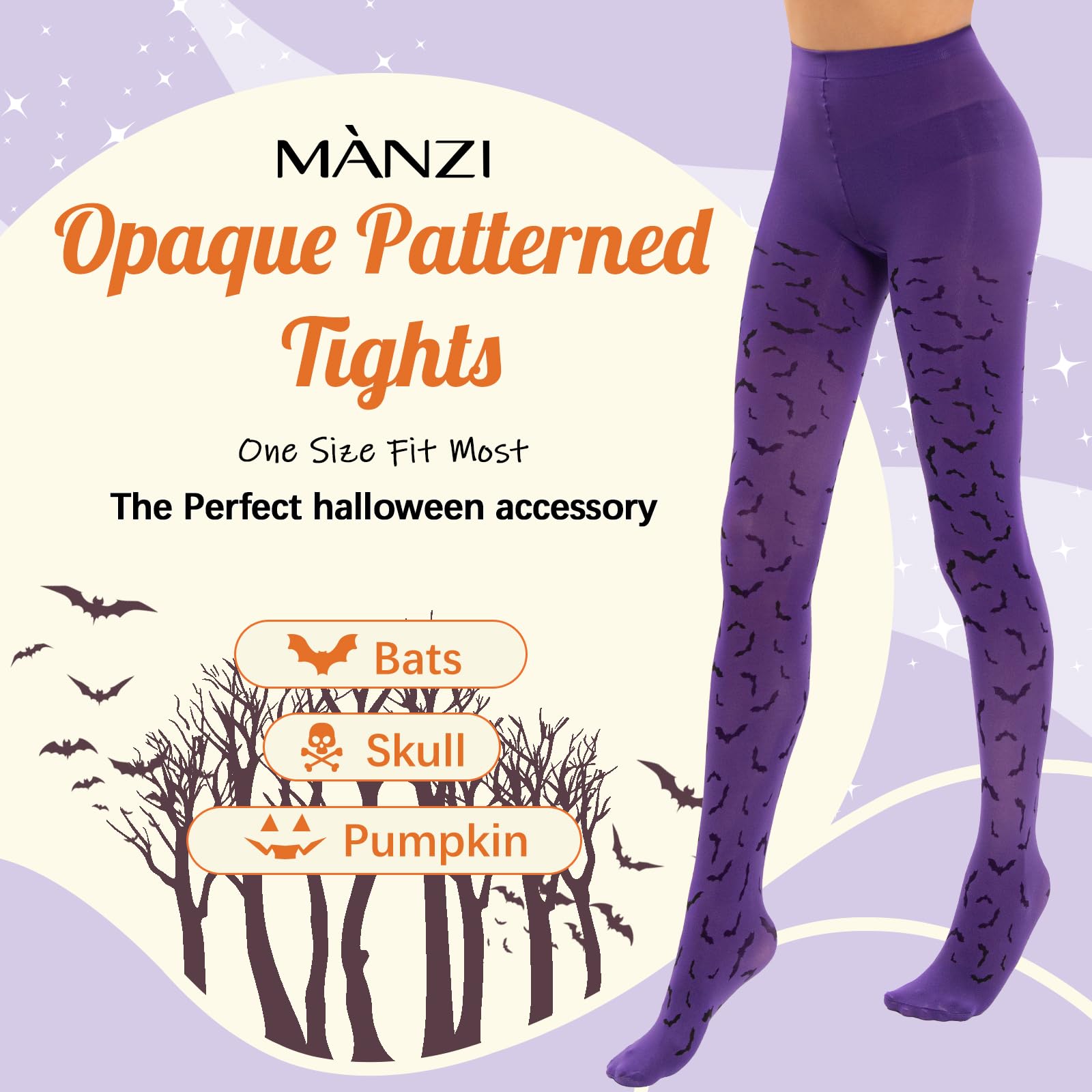 Snapklik.com : MANZI Womens Halloween Patterned Tights Opaque Purple Tights