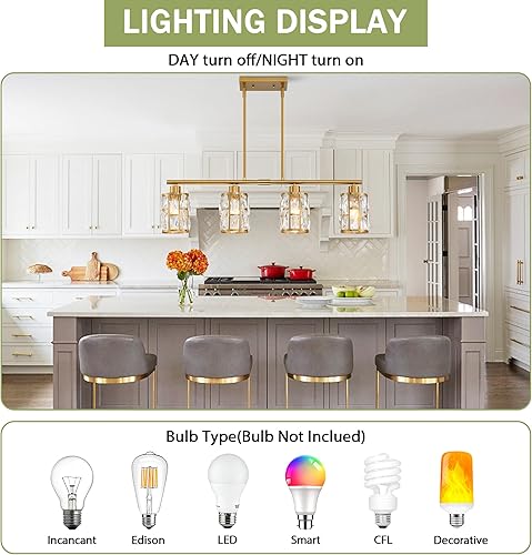 Miniatura 2 de MEXO Lámpara colgante de cristal para isla de cocina, comedor, araña de granja dorada cerca del techo, iluminación sobre mesa, 10068-GD