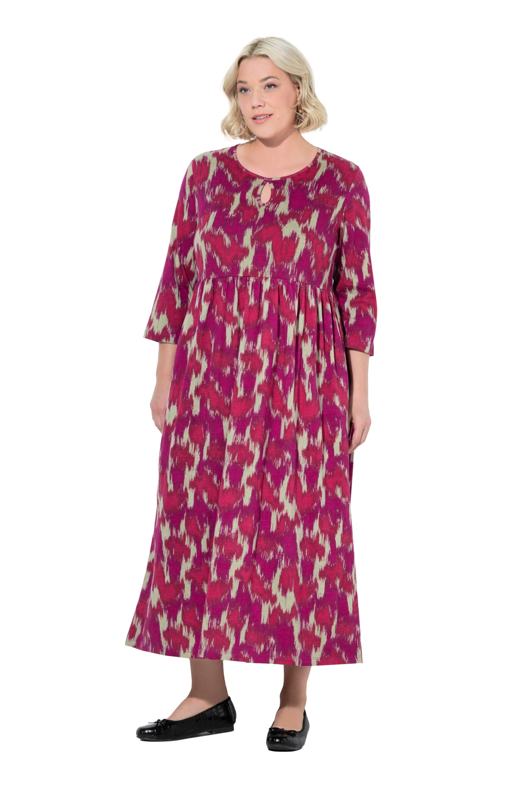Ulla Popken Damen große Größen Übergrößen Plus Size Jersey-Maxikleid, A-Linie, Rundhals, 3/4-Arm 842603
