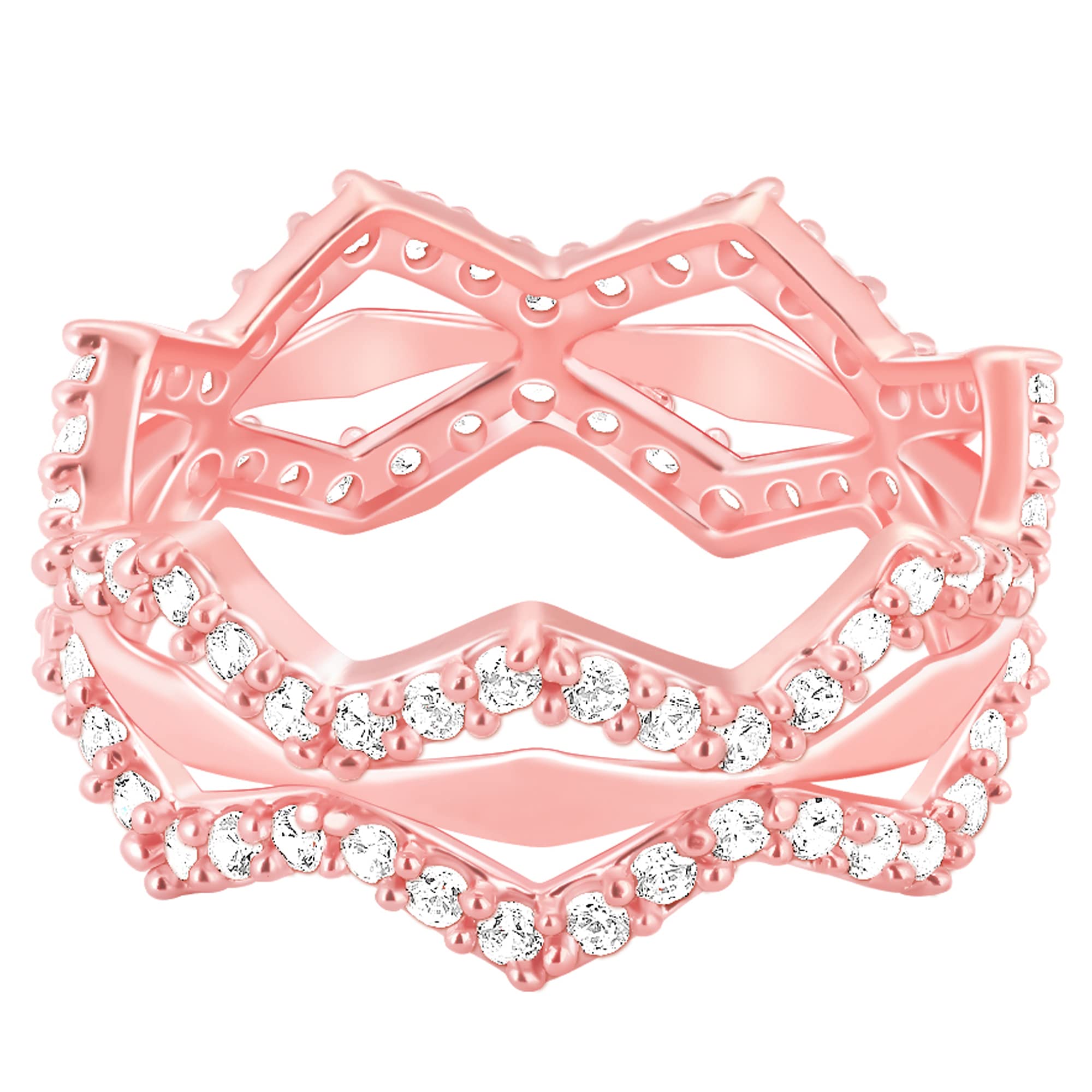 GIVA 925 Sterling Silver Rose Gold Zigzag Way Ring| Ring to Gift Women & Girls | With Certificate of Authenticity and 925 Stamp | 6 Months Warranty*, Onesize, Sterling Silver, Zircon