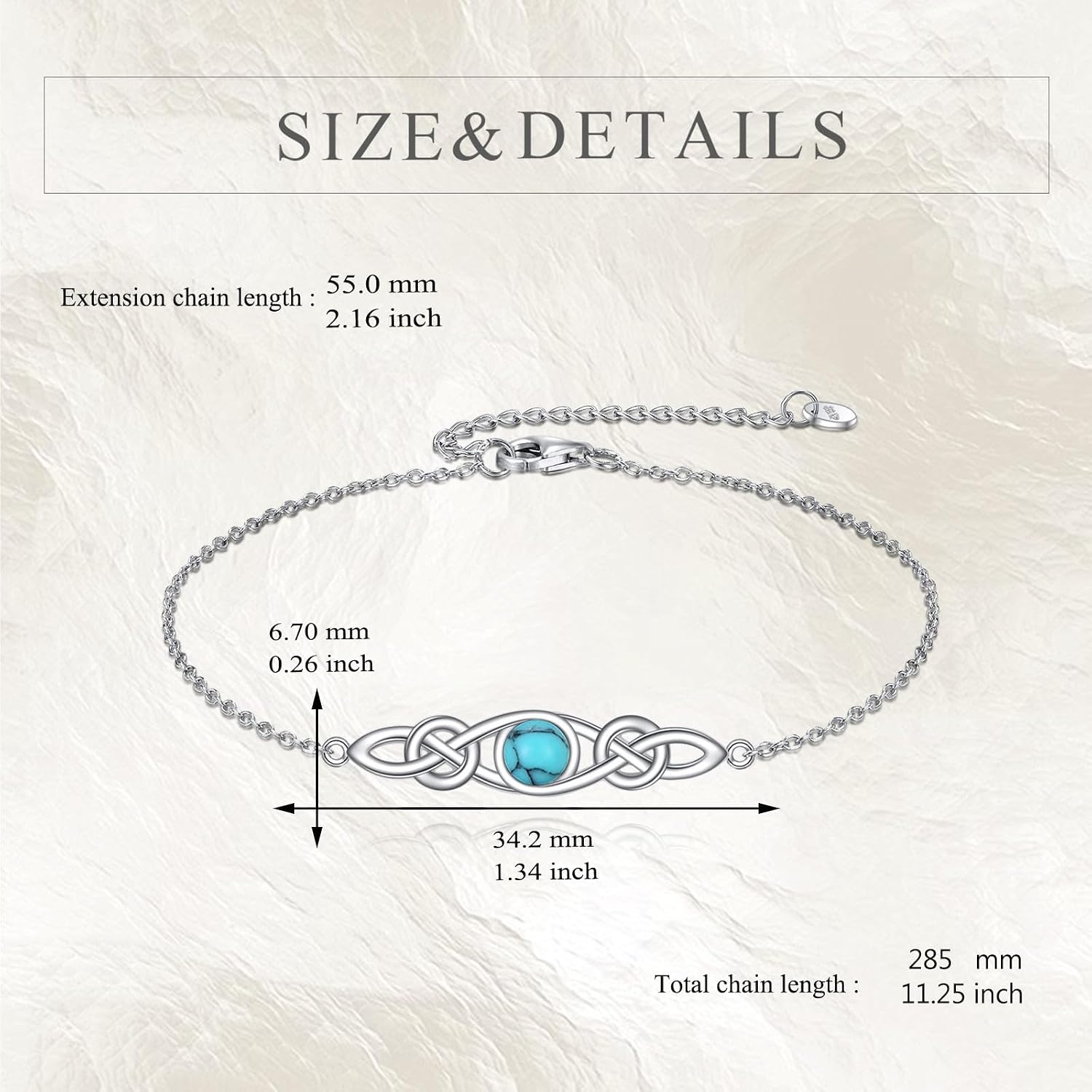 Celtic Knot Bracelet Sterling Silver Mustard Seed/Moonstone/Birthstone Link Anklet/Bracelet Celtic Knot Christian Faith Jewelry Gifts for Women