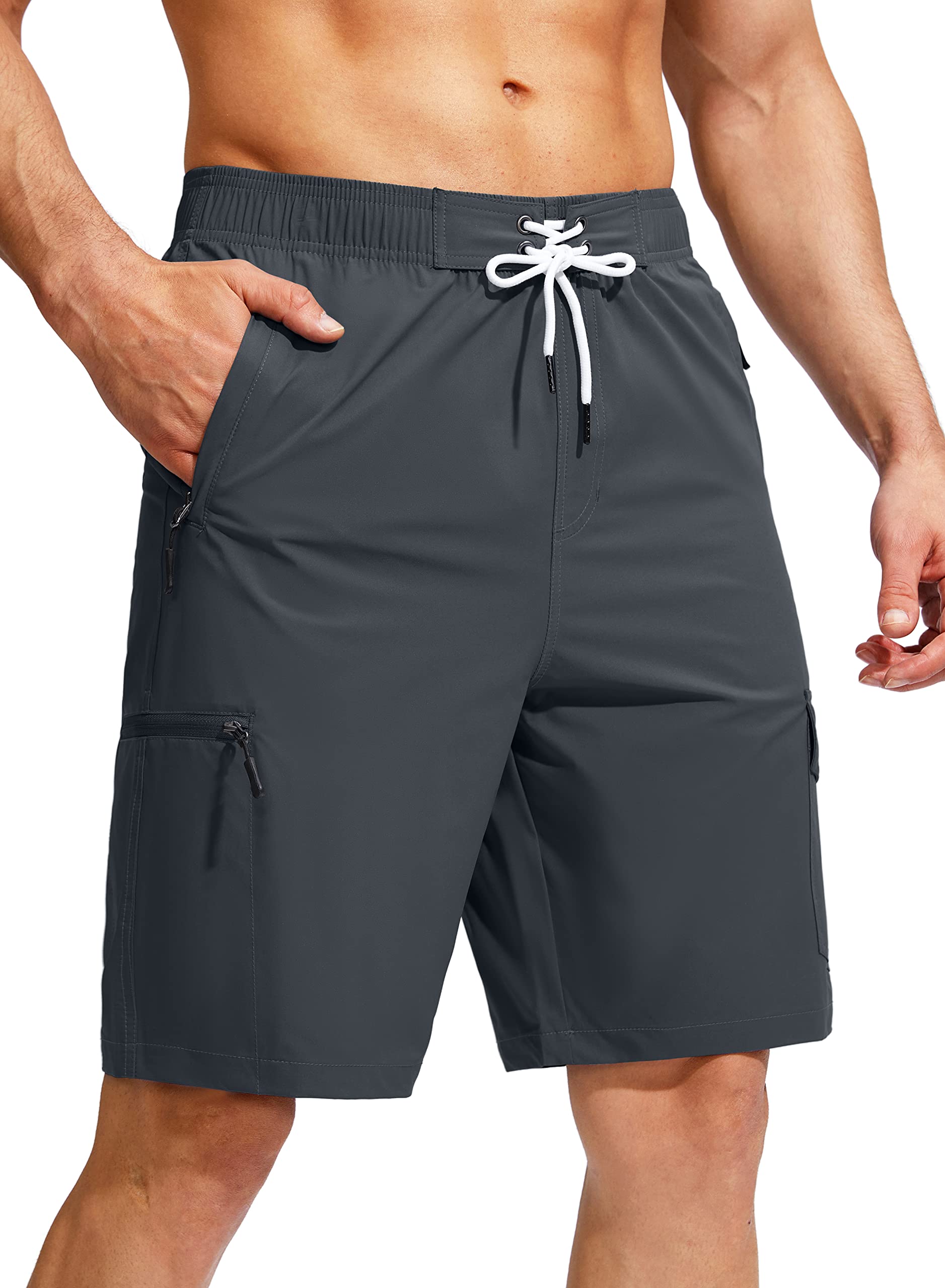 Kayrth Costume da bagno da uomo Quick Dry Board Shorts con 5 tasche Costumi da bagno da uomo - No Mesh Liner, Grigio acciaio, XXX-Large