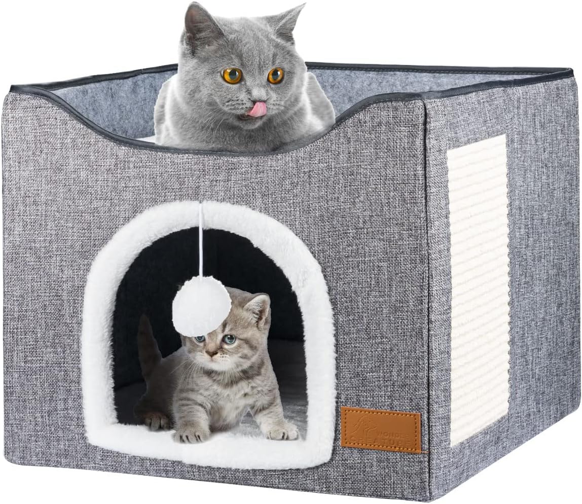 Cat Bed for Indoor Cats, Cat House with Durable Scratching