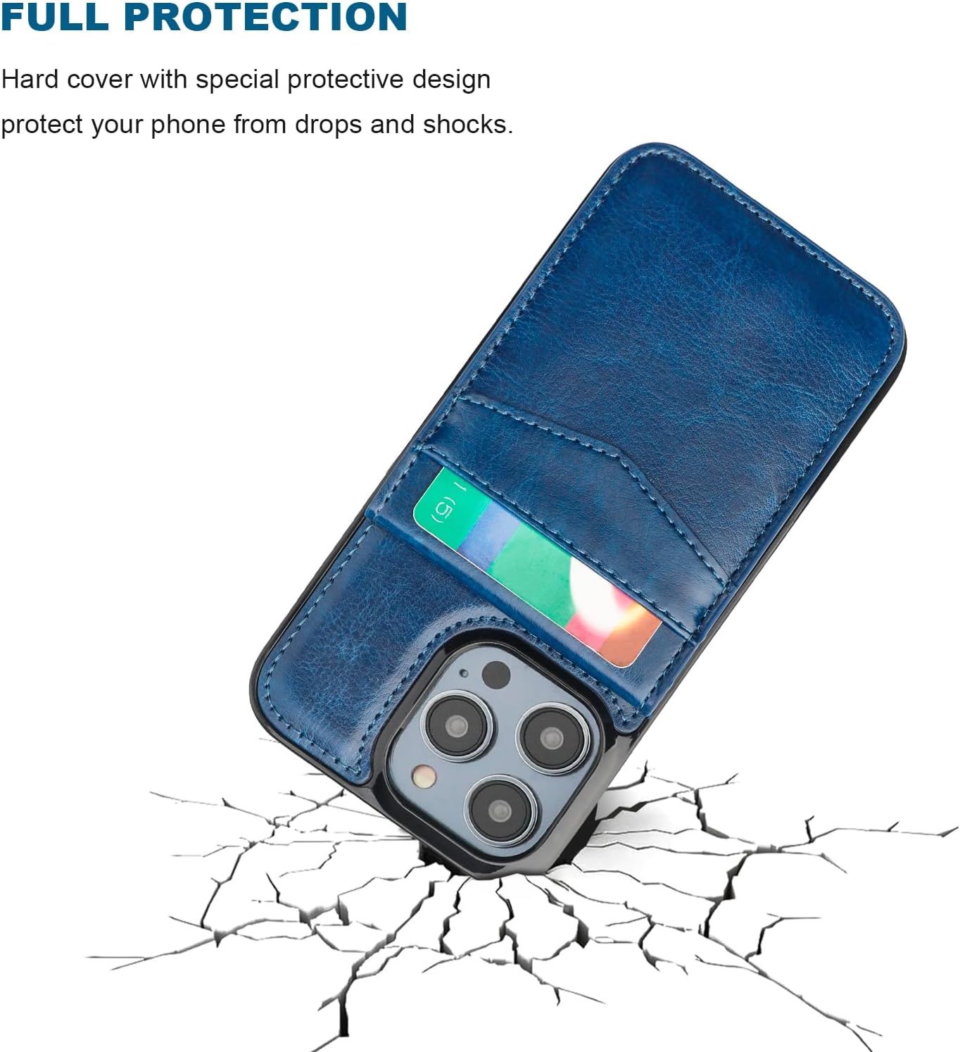 KIHUWEY for iPhone 14 Pro Case Wallet Compatible with MagSafe Wireless Charging, Credit Card Holder, RFID Flip Leather Magnetic Clasp Kickstand Heavy Duty Protective Cover 6.1 Inch (Blue)