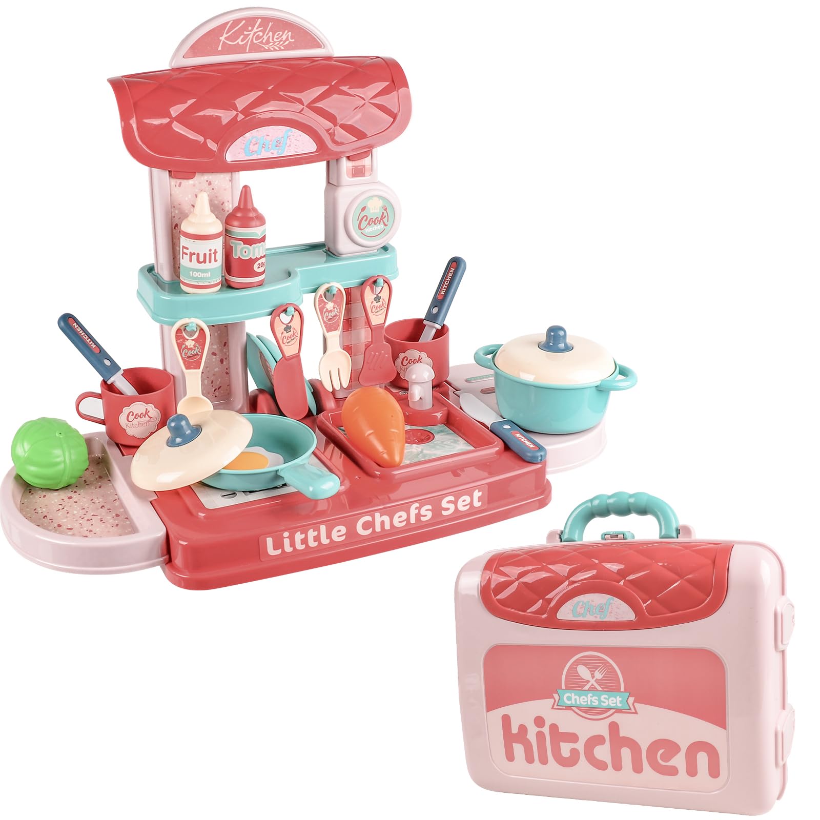 Juguetes de Cocina, 30 Piezas Little Chef Juego de Roles, Maleta de Cocina de Juguete Portátil Adecuado para Niños y Niñas Mayores de 3 Años