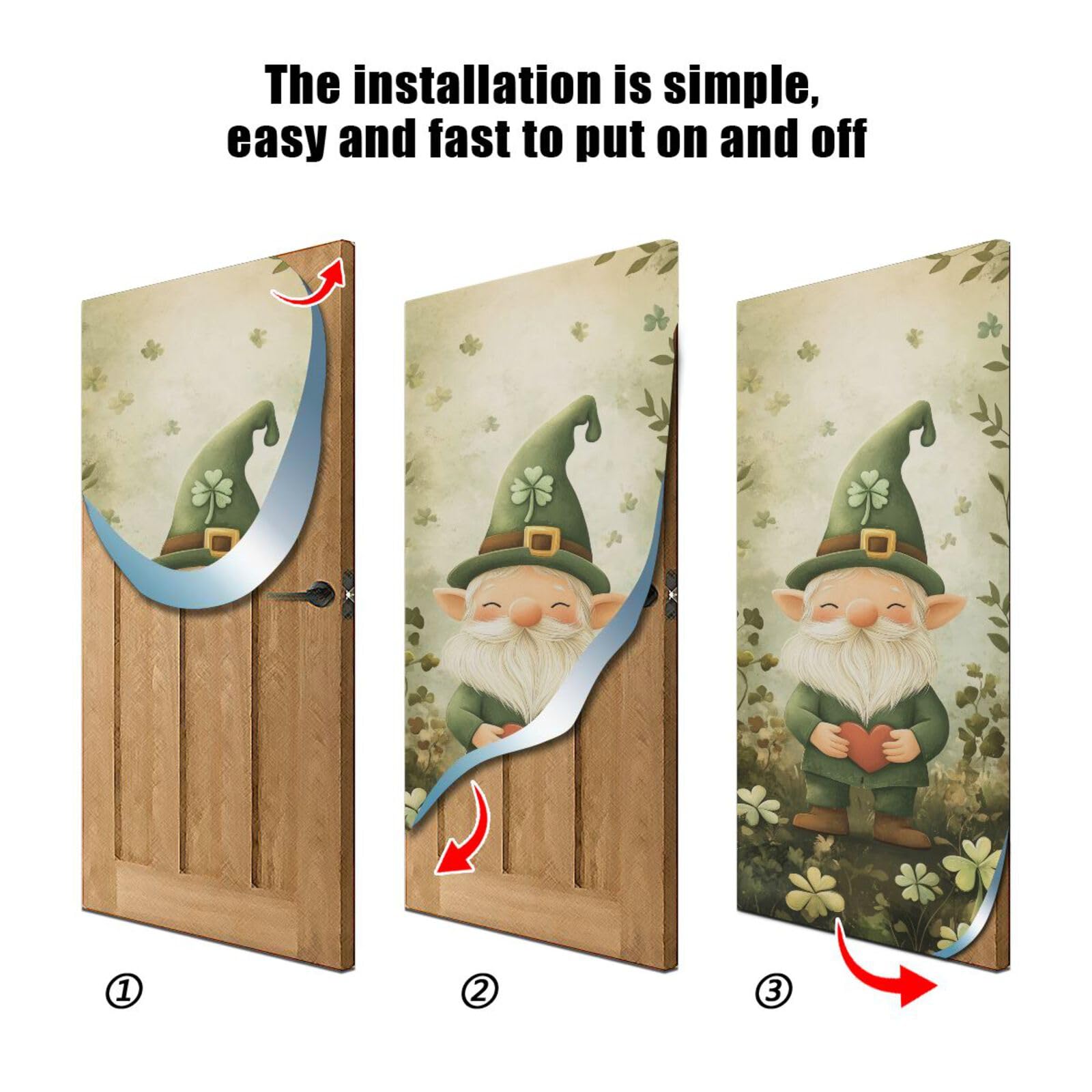 FLildon Cute Gnome St Patrick's Day Green Door Cover Decoration, Party Accessory Porch Decor for Festive Ornament Room Door Covers 35 x 79 Inch