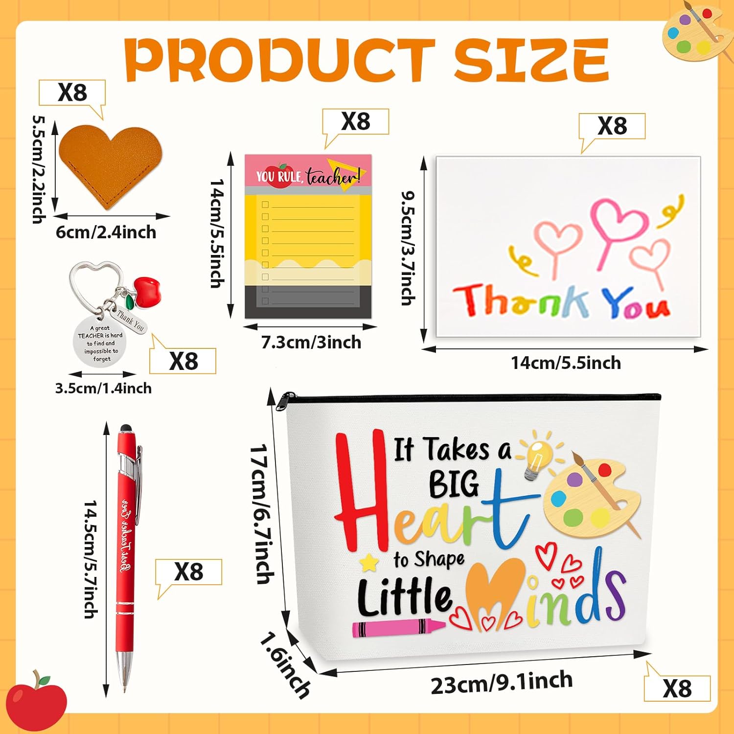 48Pcs Teacher Appreciation Gift Sticky Notes Set Back to School Sticky Notes Bookmark Key Chain Makeup Bags Pen Greeting Card Teacher Gifts Set for Women Teachers School Office Supplies - Image 2