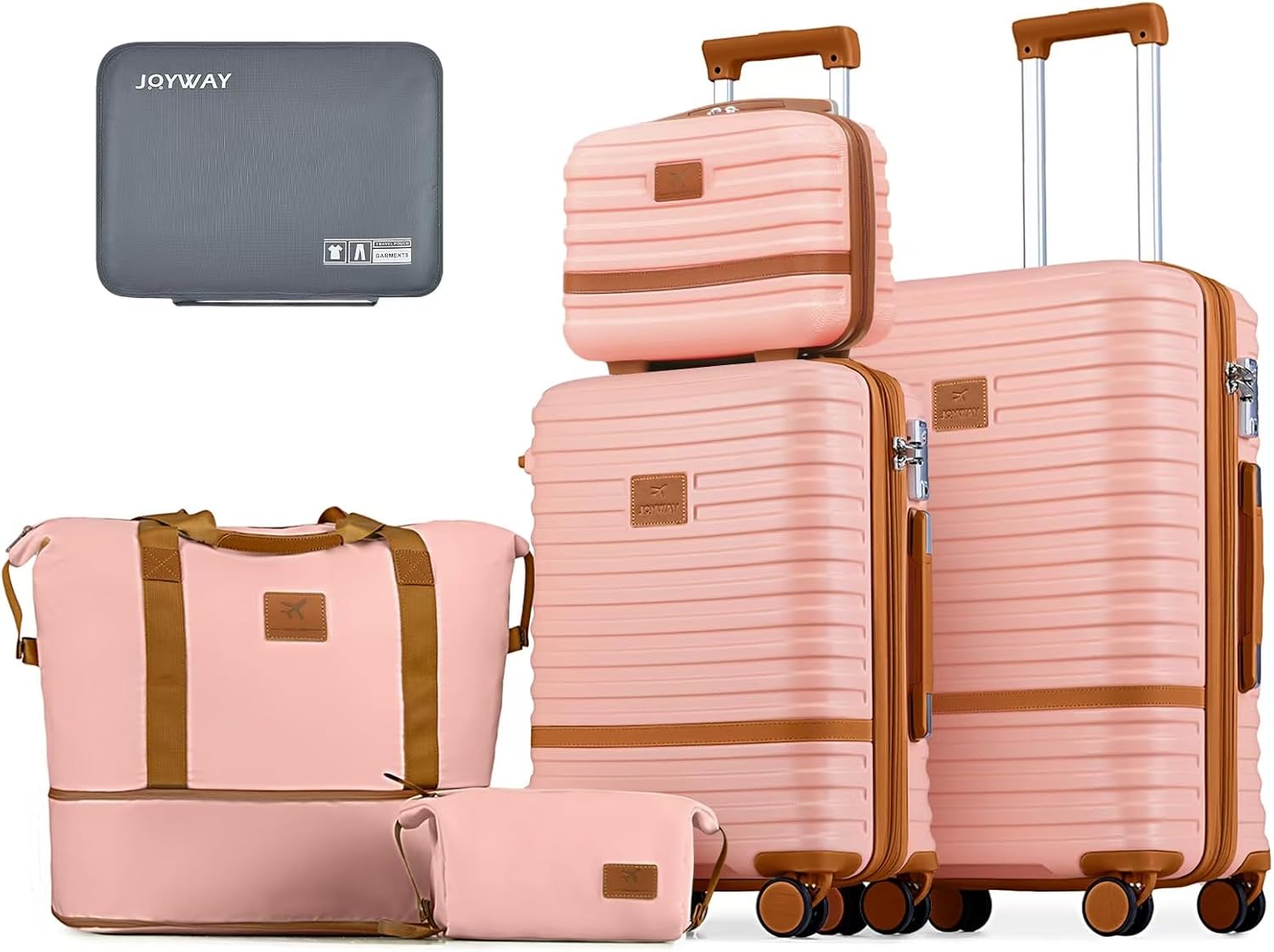 Joyway Expandable Luggage Sets 5 Piece Carry on and Check,Hardside Suitcase with Spinner Wheels and TSA Lock (Pink,20/24)