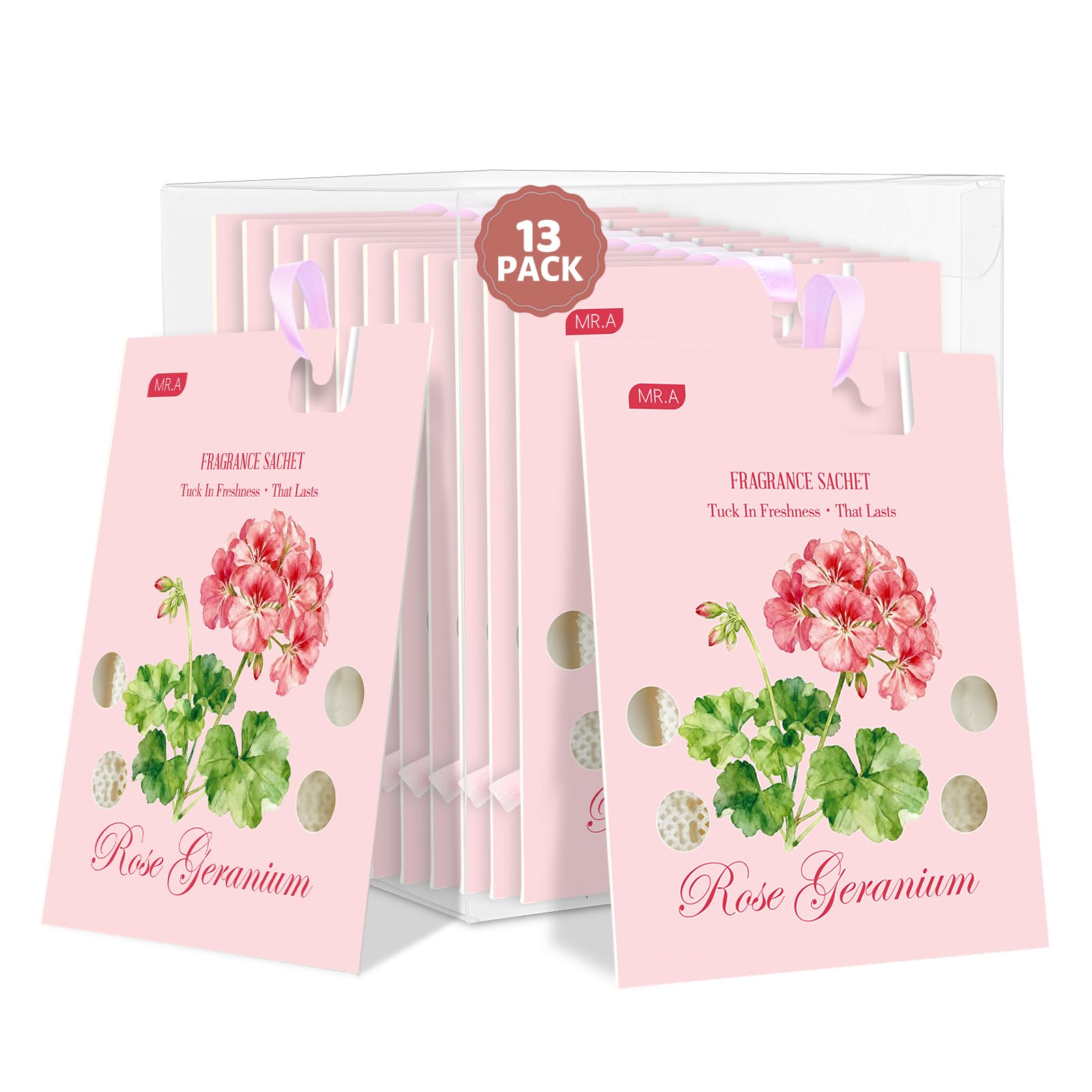MR.A 13 Packs Geranium Scented Sachets, Fragrance Sachet Bags for Drawers and Closets, Air Fresheners for Car and Home, Closet Deodorizer Scented Drawer Fresheners for Dresser