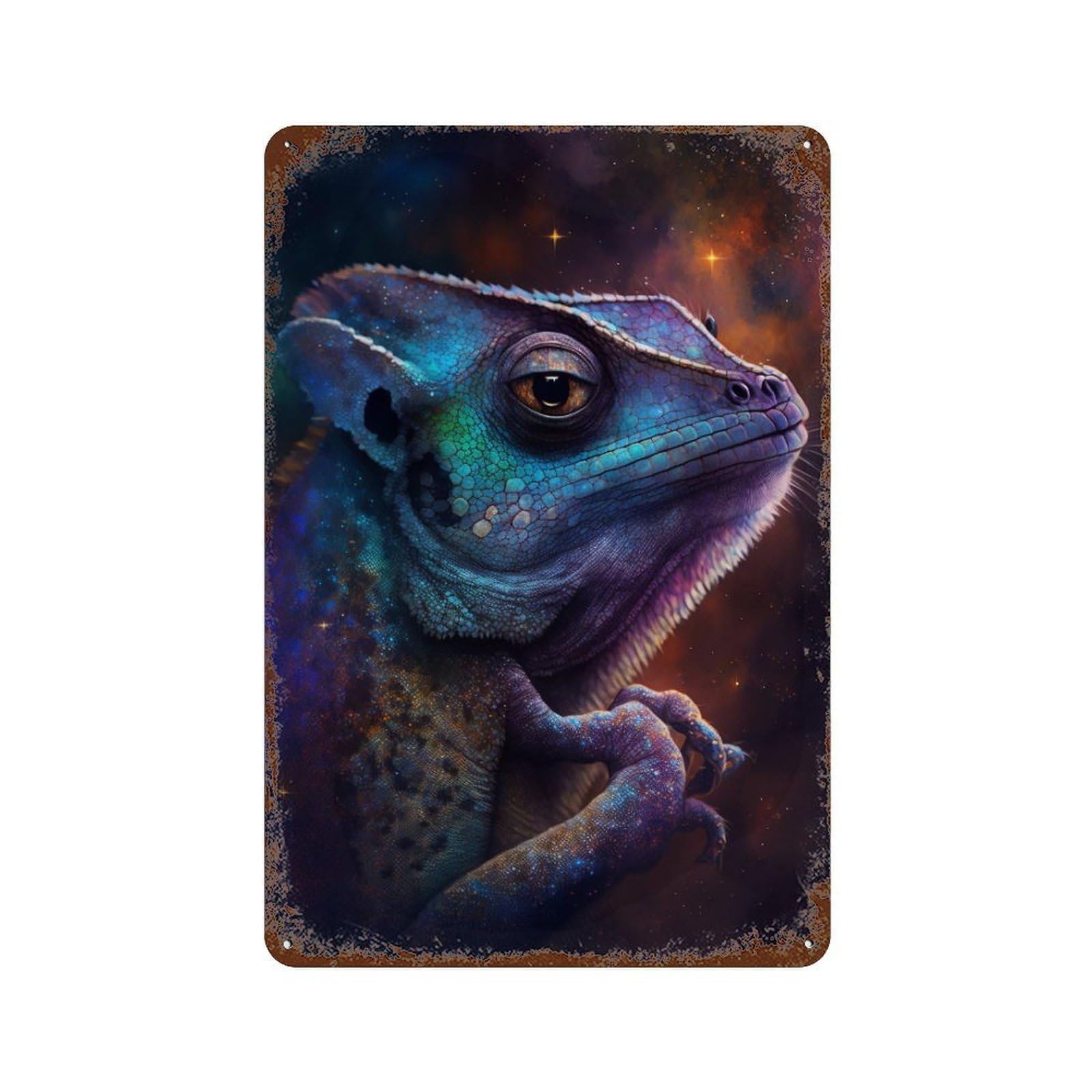 Galactic Lizard Artwork Decorative Tin Sign 11.8"x7.9", Retro Wall Decor for Garage, Pub Or Kitchen