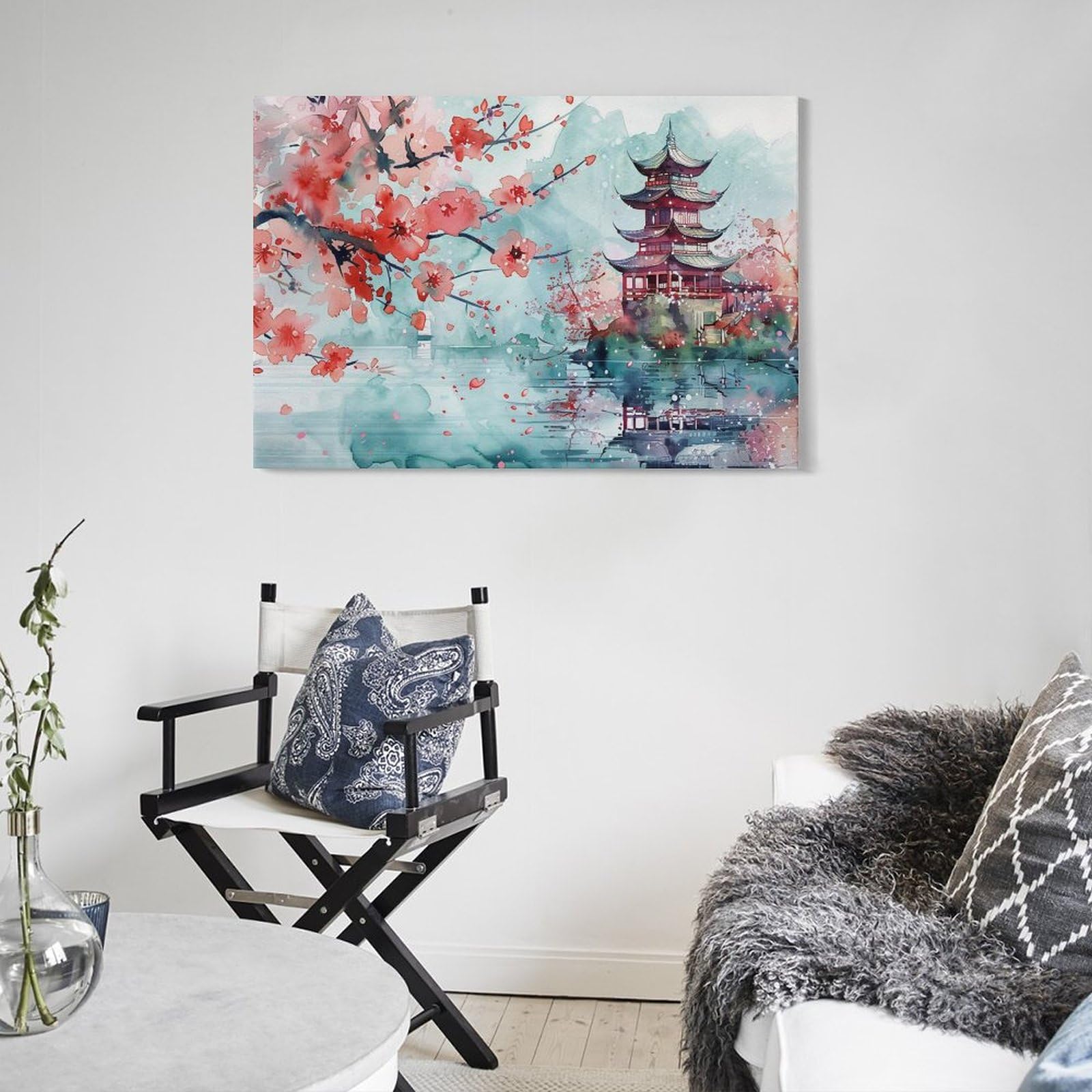 Amazon.co.jp: 絵画 水墨風塔桜の木インテリア 絵画 水墨画 美しい自然