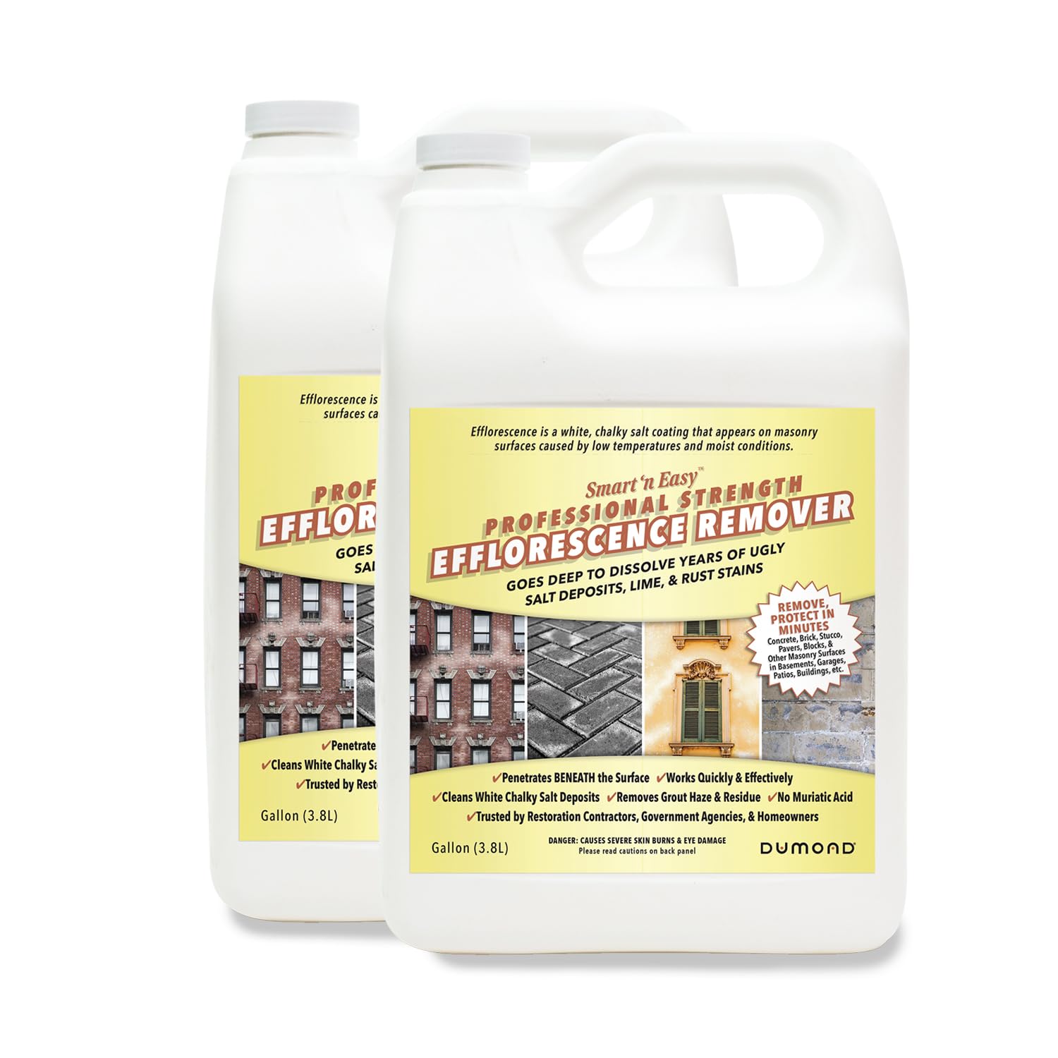 Smart 'n Easy Efflorescence Remover - Heavy Duty Professional Strength Formula - Removes The Toughest Salt, Calcium, and Magnesium Deposits from Concrete, Brick, Stucco, Pavers, & More - 2 Gallons