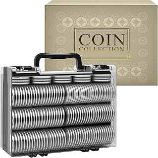 Coin Collector Case Holder with 141 pcs Capsules with Foam Gaskets & 220 Dollar Bill Sleeve - All-in-One Coin Collection Supplies Storage Organizer Box for Secure Coin and Paper Money Display- Black