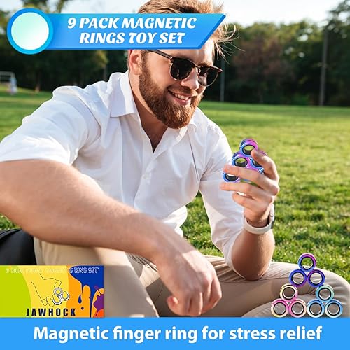 Miniatura 7 de Paquete de 9 anillos magnéticos para ansiedad, anillos magnéticos para ansiedad, rellenos de calcetines navideños para TDAH y alivio del estrés,