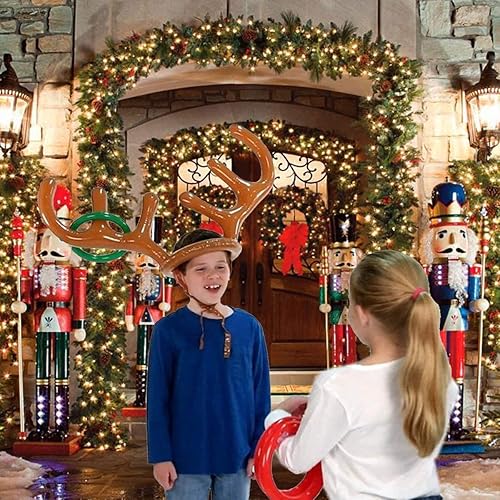 Miniatura 7 de Juego de 15 piezas inflables de lanzamiento de anillos de cornamenta de reno para juegos de fiesta de Navidad para niños y adultos, juegos de