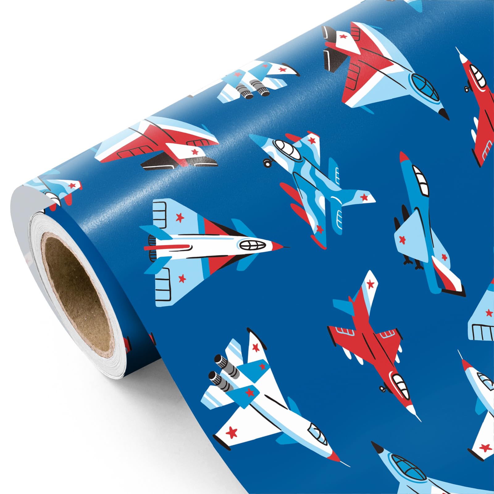 RUSPEPA Airplane Wrapping Paper Roll - Mini Roll - 43.2cm x 3m - Blue and Red Cool Airplane Design, Perfect for Baby Shower, Kids Boys Birthday, Aviation Enthusiasts, Pilots