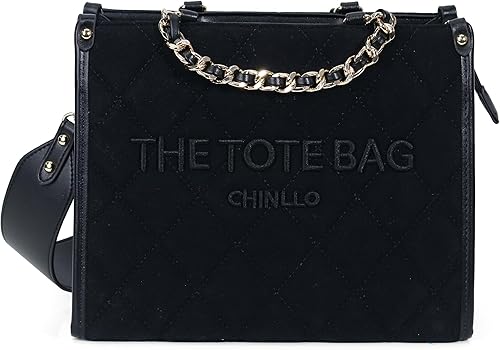 Miniatura 18 de Bolso de mano para mujer, bolsa satchel con asa superior y correa para el hombro Acolchado negro,NEGRO (BLACK-SUEDE),MARRÓN (BROWN-SUEDE),Acolchado