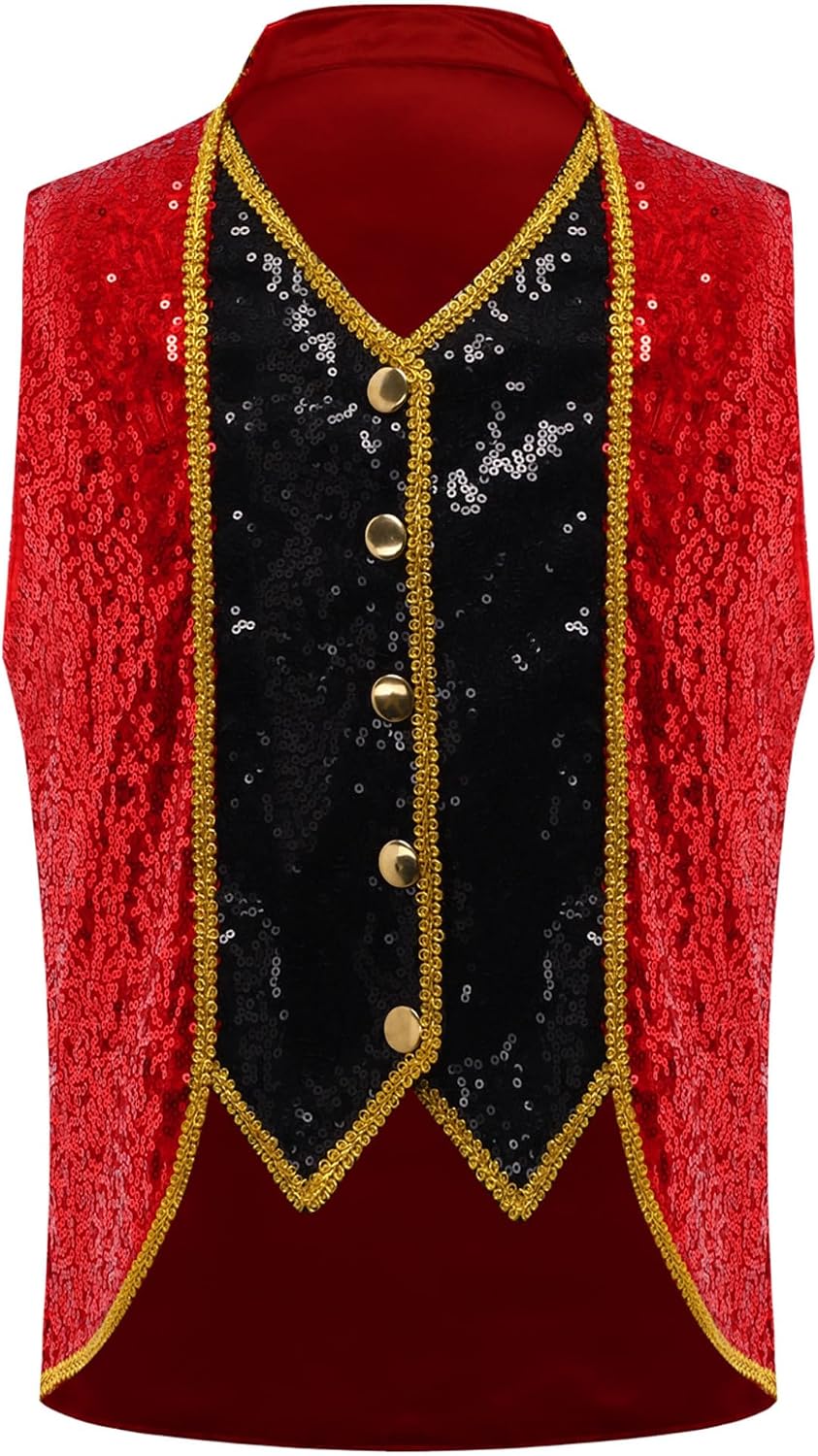 Boys Renaissance Prince Vest Sequins Stand Collar Button Down Royal Waistcoat