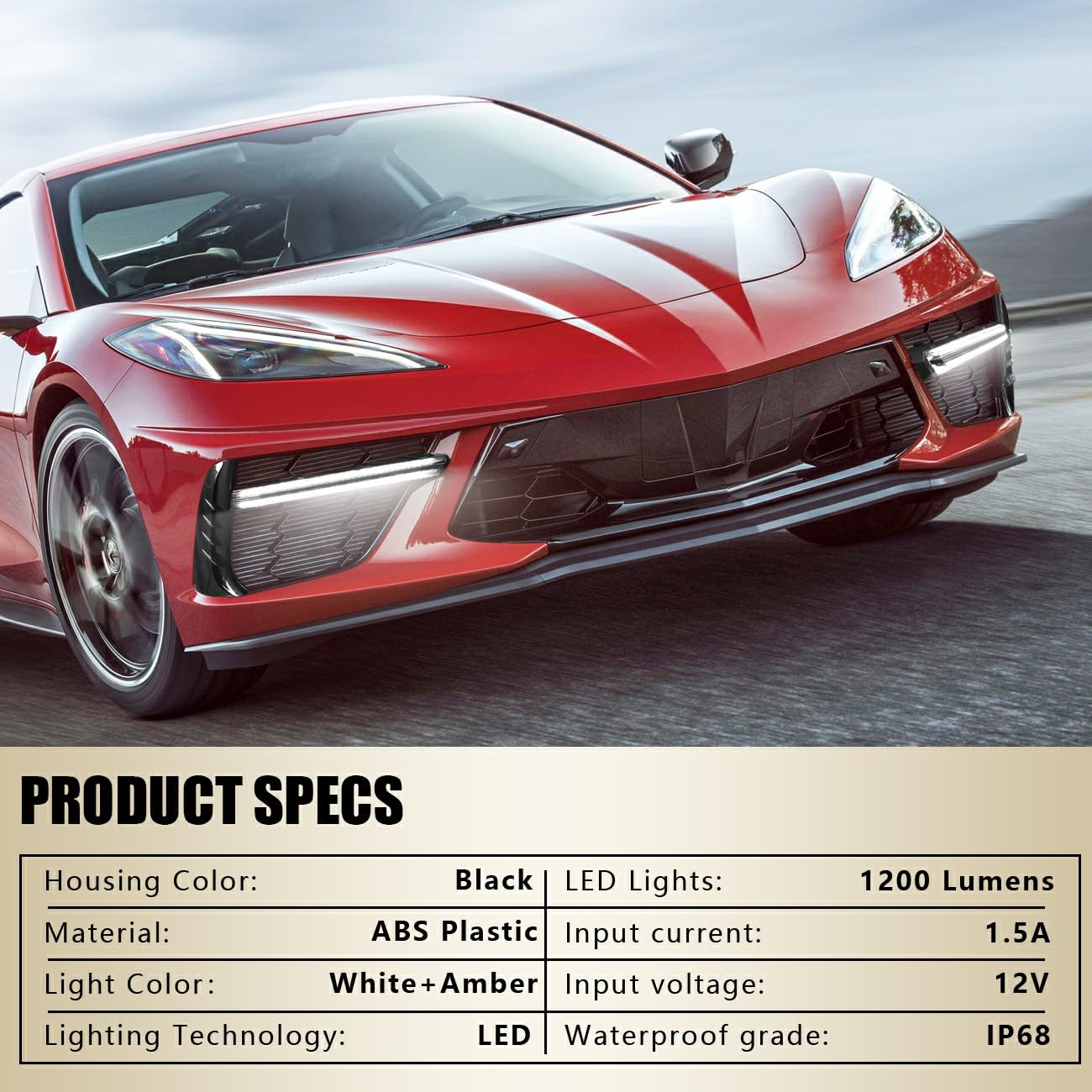 MSIZOY Front Bumper Grill Grille Lights LED Turn Signal Light Daytime Running Lights Emergency Lights Lamps Compatible With For 2020-2025 Chevy C8 Corvette Stingray Z51 Coupe Convertible Accessories