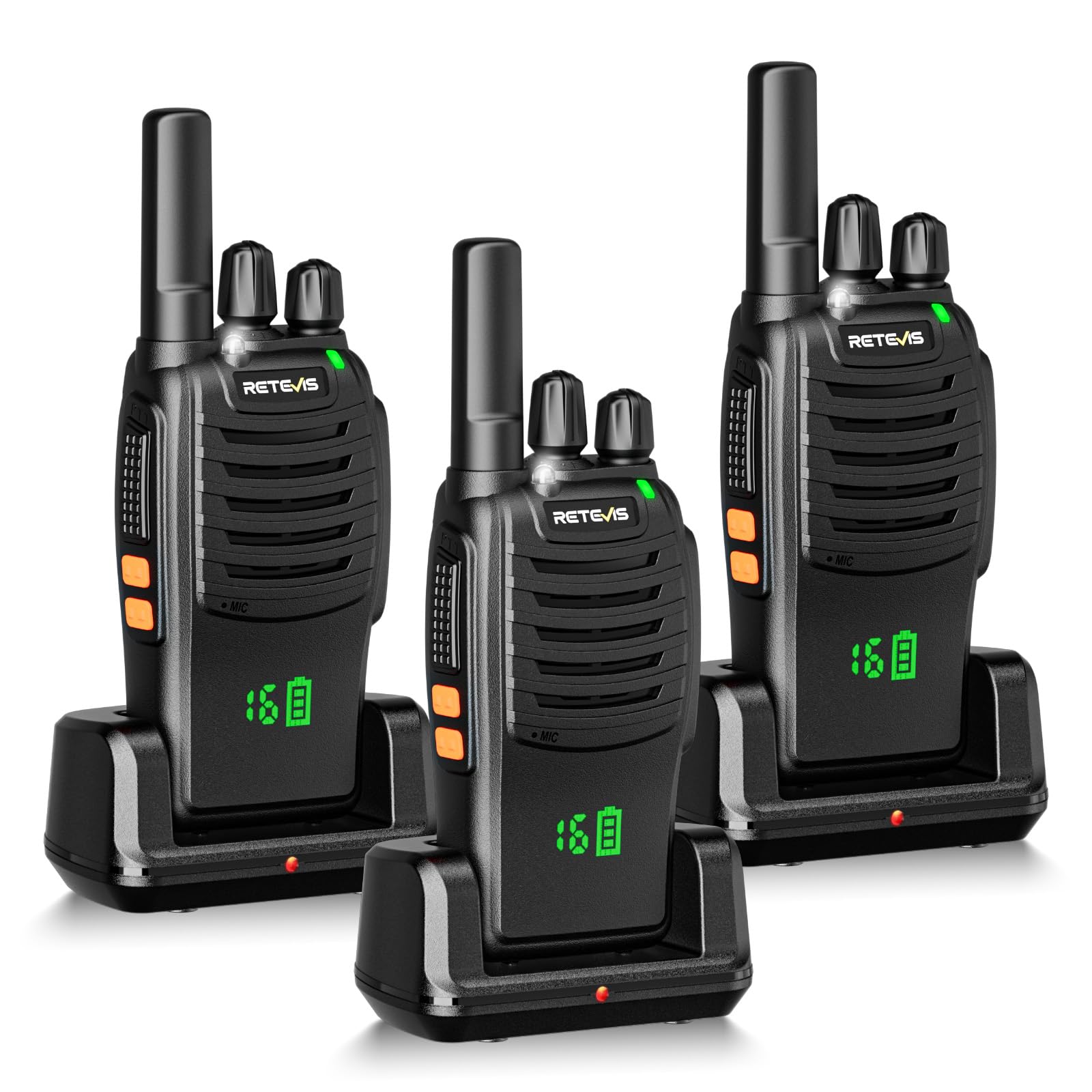 Retevis H777H Talkie Walkie, Talkie-Walkie Professionnel avec Écran, Charge de Type C et USB Chargeur, Walkie Talkie Longue Portée PMR446, VOX, Alarme Clignotantel pour Camping(Noir,3 Pcs)