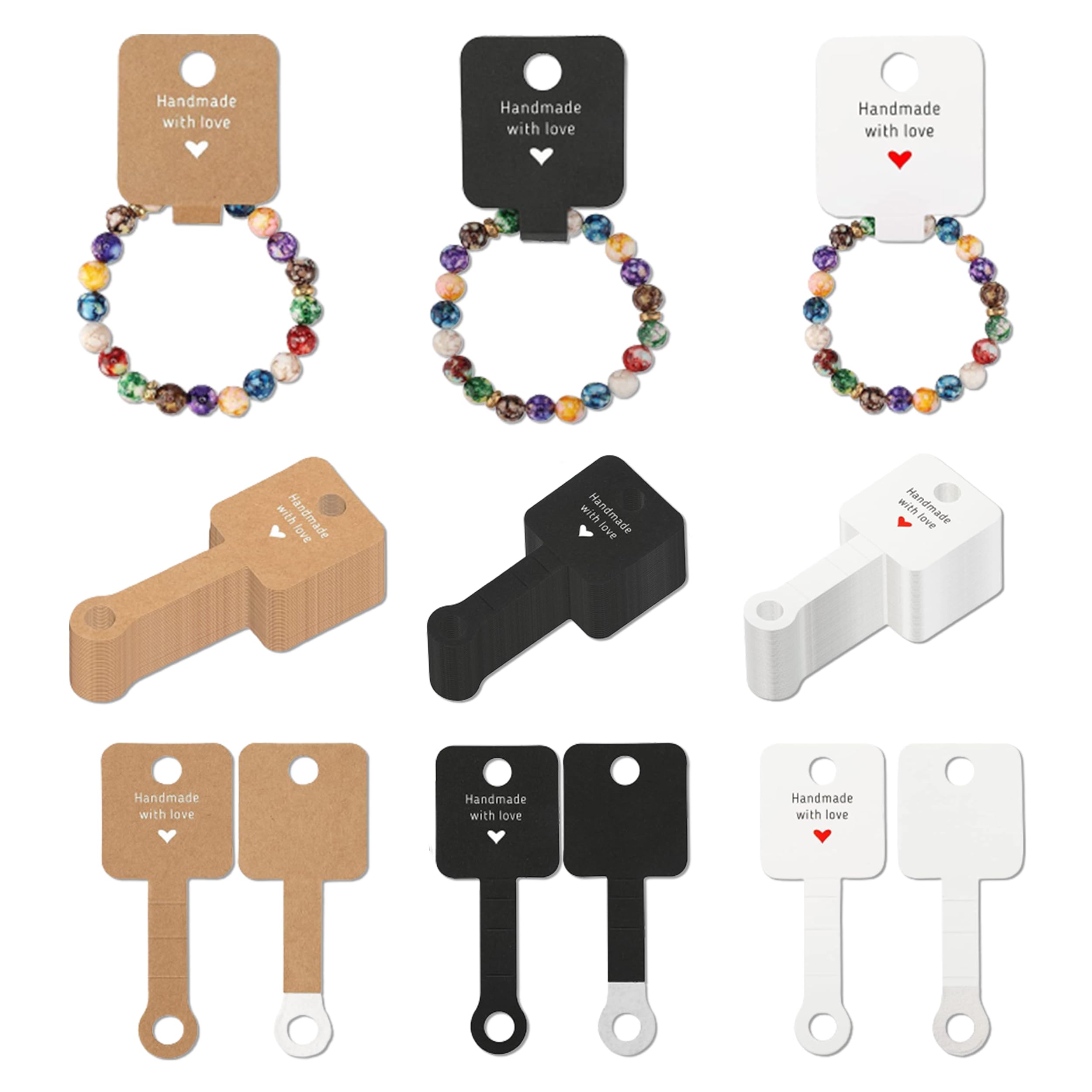 150Pcs Bracelet Display Cards - 4 x 1.5 Inch Self-Adhesive Kraft Blank Labels in 3 Colors for Jewelry, Bracelets, Rings, Necklaces