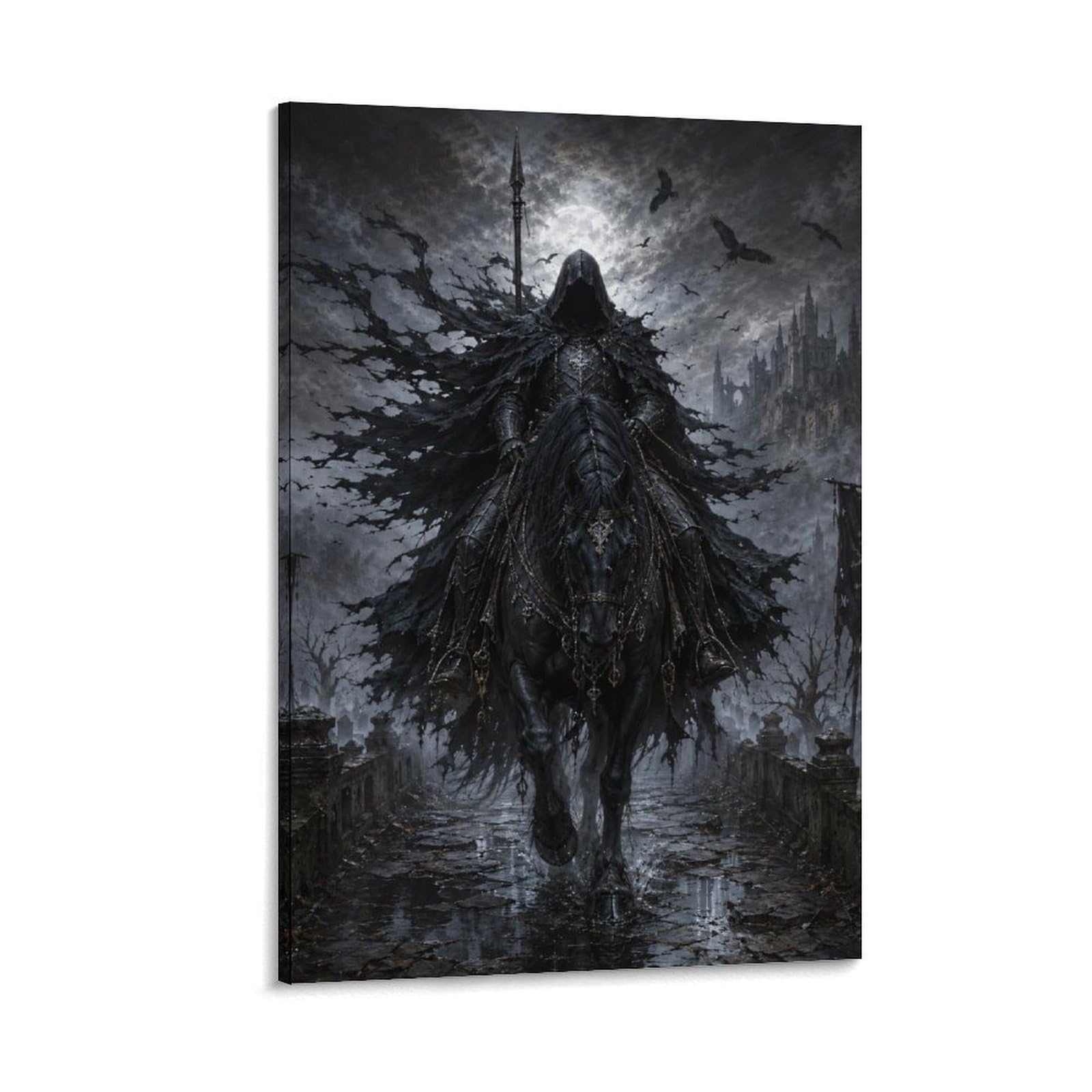 W7C8U2X3 Storm Castle Horseman Canvas Wall Art, Medieval Fantasy Wall Art