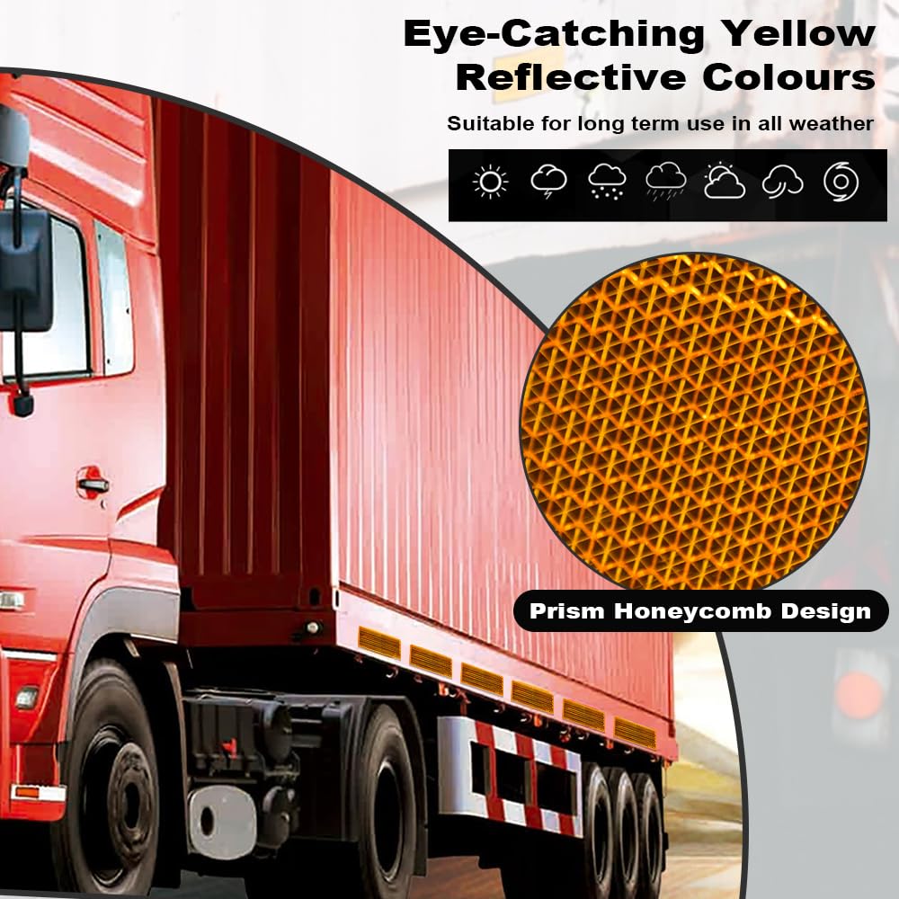 12 Catadioptres Autocollants Rectangle - 10x4 Cm, Rouge/jaune/blanc - Réflexion Haute Visibilité Pour Vélo, Moto, Remorque