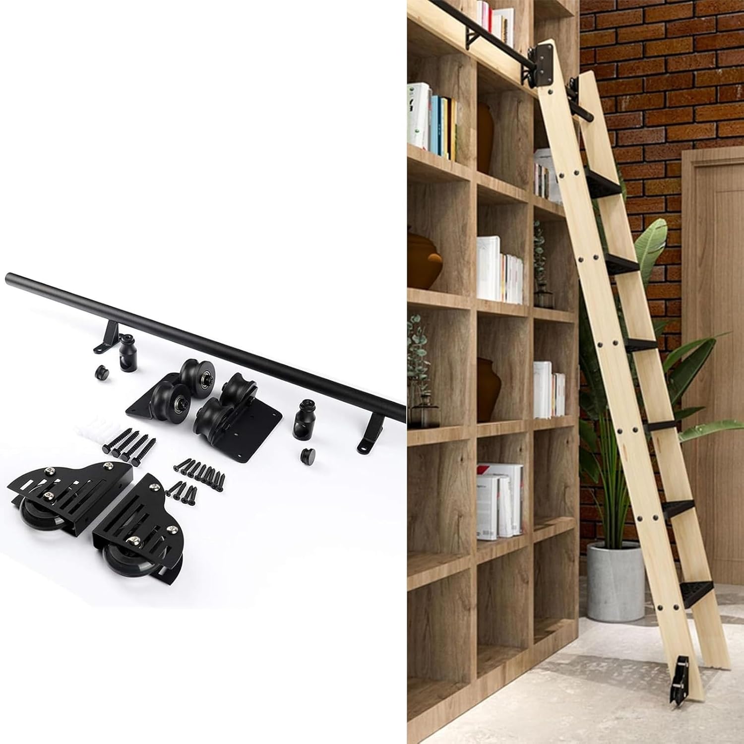 3.3-24FT Sliding Hardware Kit Rolling Library Ladder, Rolling Ladder Track Kit, Mobile Library Ladder Track Rail for Loft Office Full Set Slide Roller System Rails(12ft/366cm Track kit)