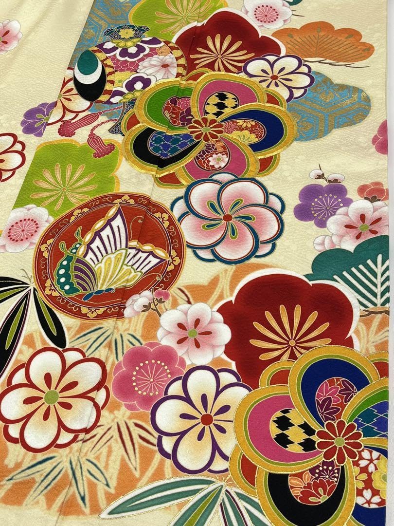 Amazon.co.jp: 振袖 金駒 金彩 紋意匠 梅 レトロモダン調 正絹 ガード  