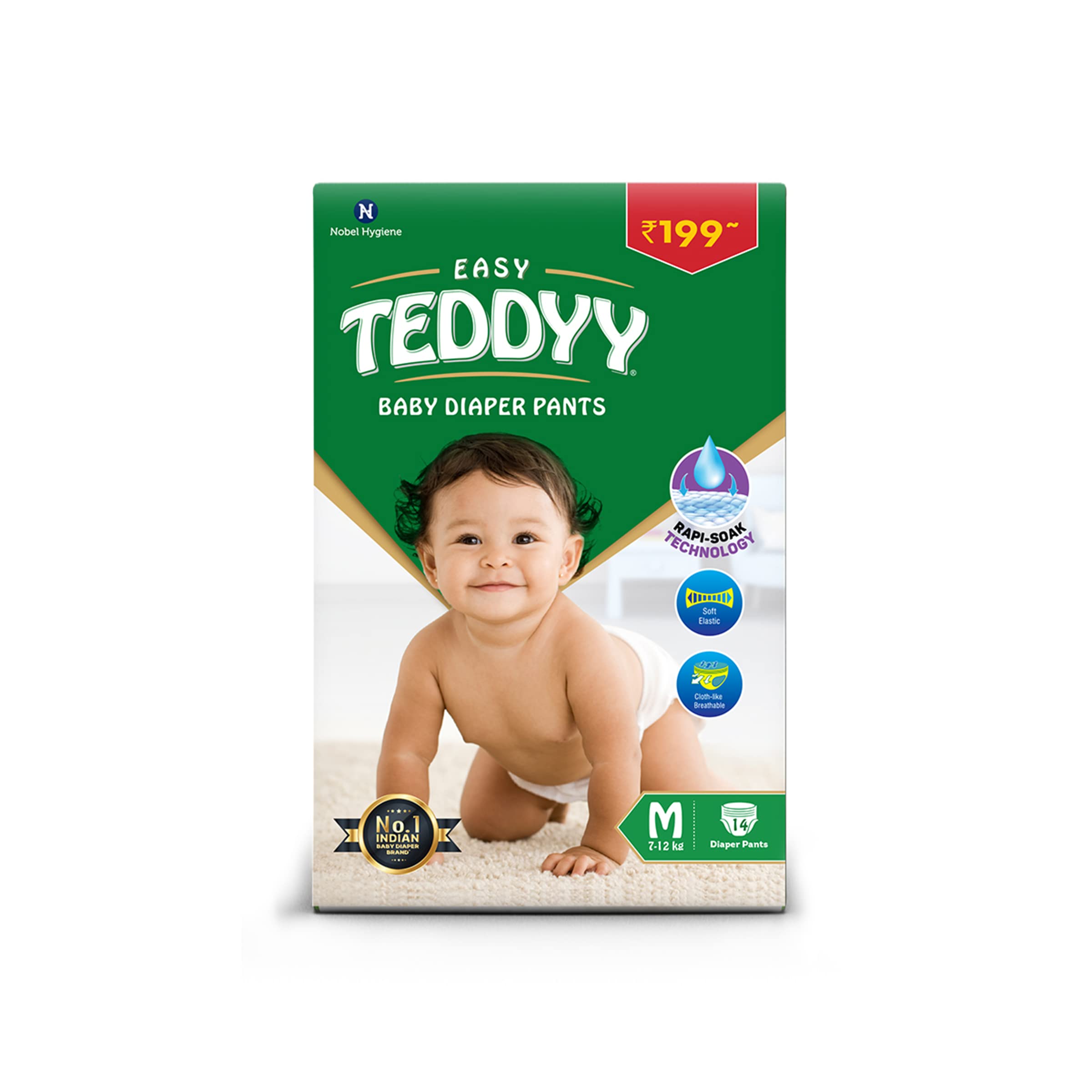 TEDDYY Baby Diapers Pants Easy Medium 14 Count (Pack of 1)