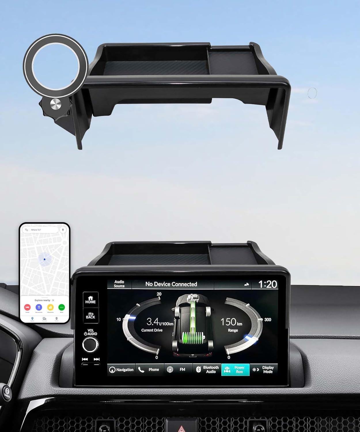 Magnetism Car Phone Holder for 2023 2024 2025 Honda CR-V/CR-V Hybrid Accessories Apply to 7/9 Inch Screen Fixed Clip Magnetic Cell Phone Mount Hands-Free with Dashboard Storage Tray