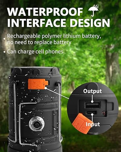 Miniatura 2 de Linterna solar de campamento con manivela, linterna LED ultra brillante portátil de gran capacidad, cargador USB, linterna electrónica para