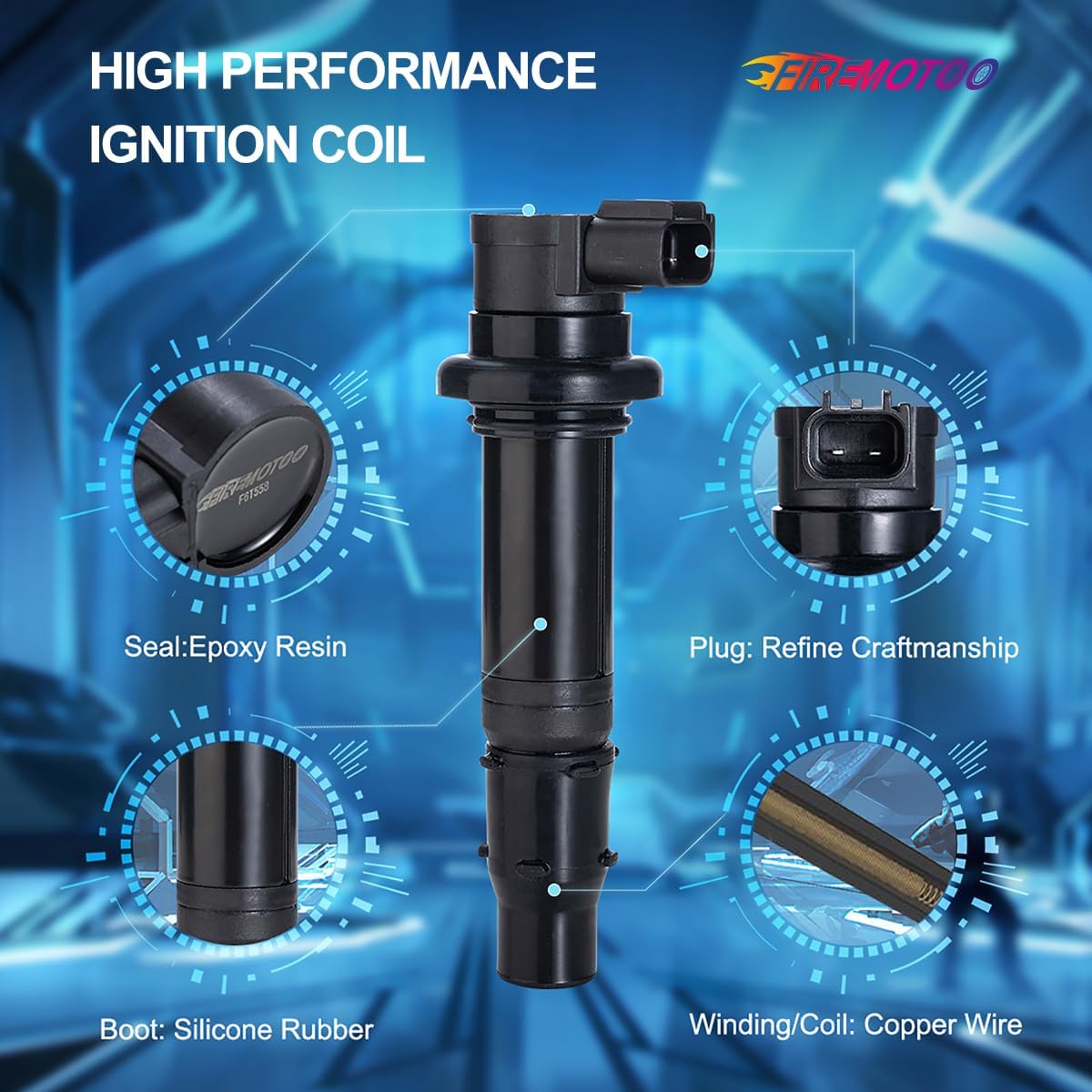 Pack of 4 Ignition Coil Pack Compatible with Yamaha 2003-2007 YZF-R6 2006-2009 YZF-R6S 2002-2006 YZF-R1 2006-2014 FZ1 2009-2016 Vmax 1700 2015 FZS1 2003-2007 R6 F6T558 2C0-82310-00-00