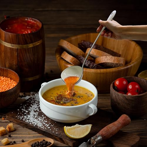 Miniatura 4 de Cucharas de sopa blancas de 13.7 pulgadas, cucharas de cocina grandes de acero esmaltado, cucharones de salsa para servir