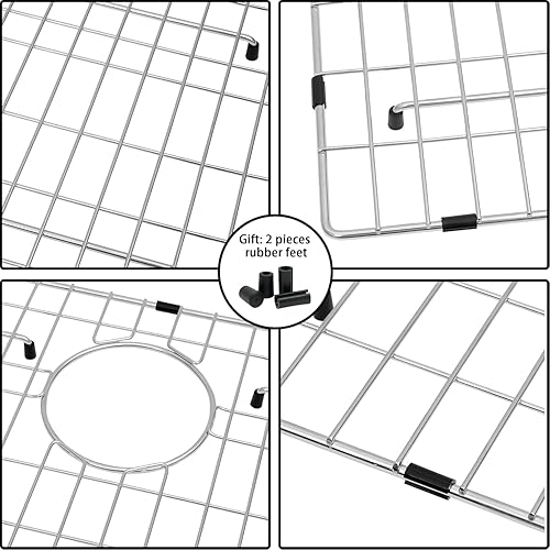 Miniatura 10 de Rejilla de fregadero de acero inoxidable y protectores para la parte inferior del fregadero de cocina, 26 x 14 pulgadas con drenaje trasero para