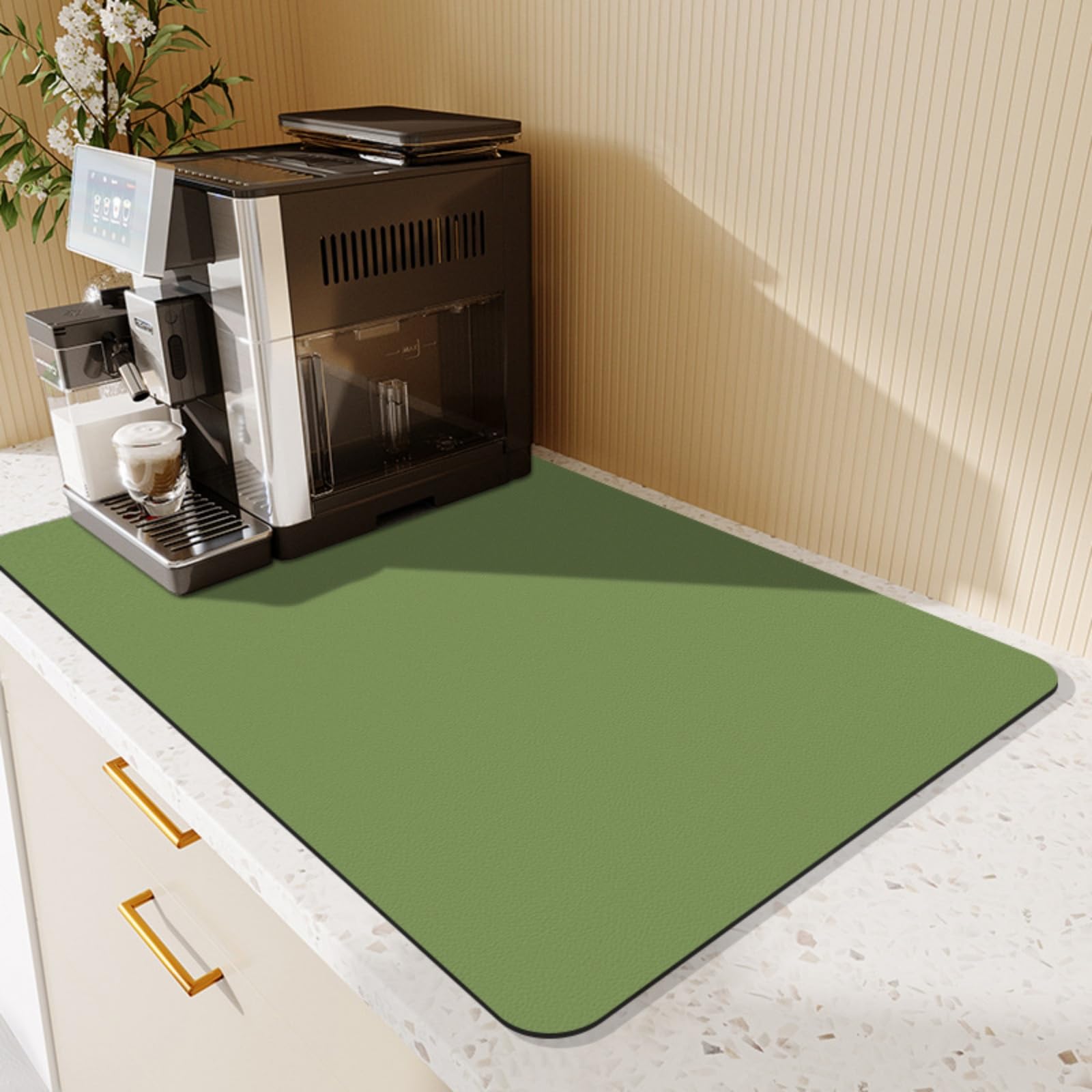 Coffee Machine Mat Super Absorbent Dish Drying Mat, 40*60 cm Kitchen Draining Mat, Coffee Machine Quick Dry Dish Drainer Anti Slip Mat for Kitchen Counter (Green, 40*60 cm)