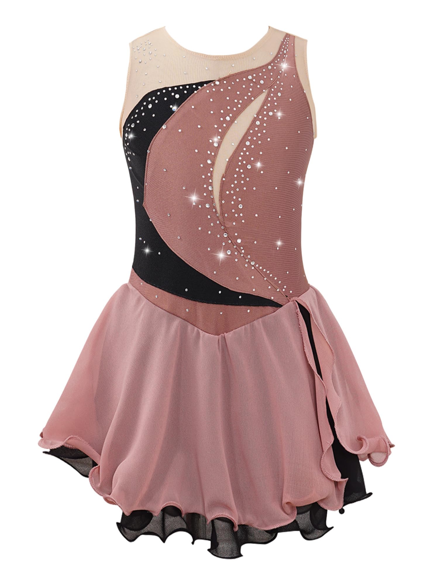 IEFIEL Vestido de Patinaje Artístico para Niña Maillot Ballet con Falda Malla de Gimnasia Rítmica sin Mangas con Lentejuelas Brillantes Vestido de Danza Lírica — view 31