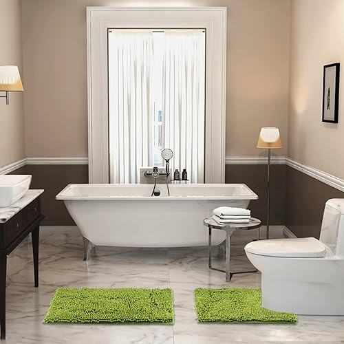 Miniatura 2 de Alfombras de baño, juego de alfombrillas de baño de chenilla, alfombra para salir de la ducha antideslizante de felpa suave + alfombra de baño.,