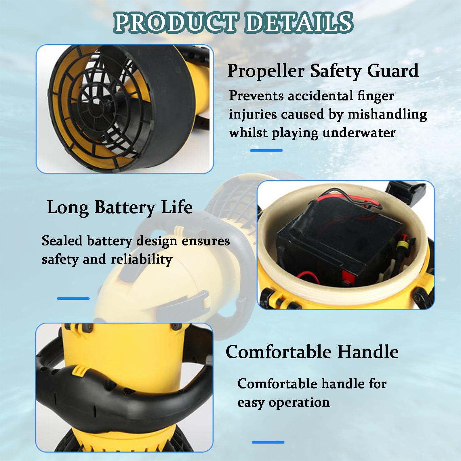Scooter Submarino, Scooter eléctrico subacuático de 500 W, Hélice subacuática de Doble Velocidad, Compacto y Ligero, Scooter de Buceo, para Adultos, Piscina, Buceo, Esnórquel