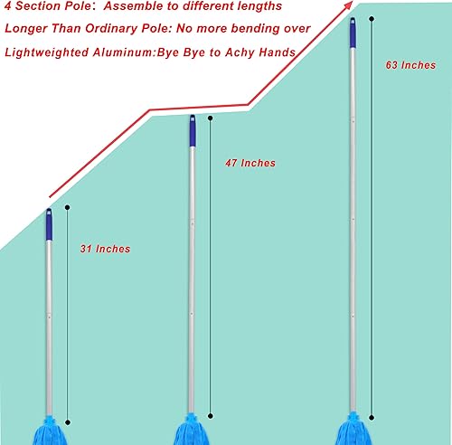 Miniatura 2 de Trapeador de tela de microfibra, un poste de aluminio ligero + dos cabezales de trapeador de tela de microfibra con extremo de bucle