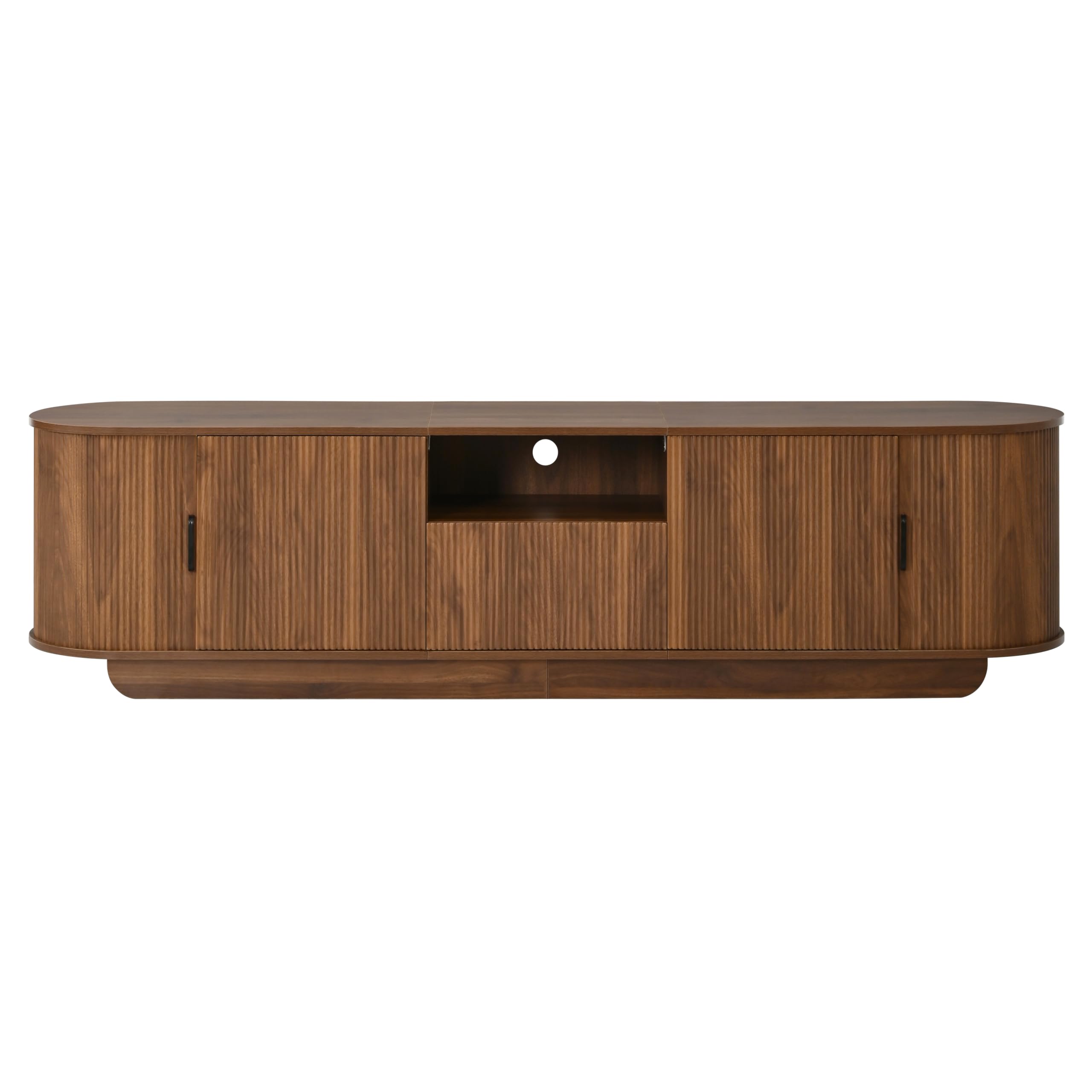 Mobile basso per TV con ante scorrevoli, struttura ondulata 3D, cassetto, scomparto aperto, per soggiorno, credenza, 200 x 40 x 50 cm, noce