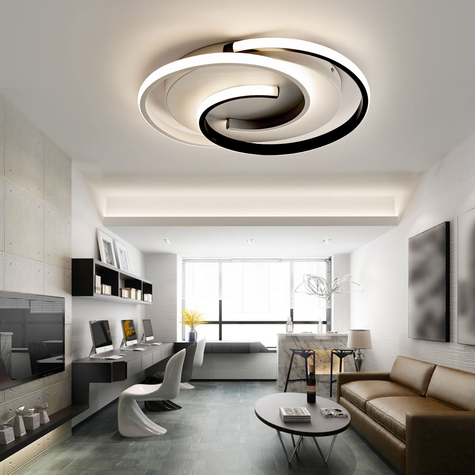 BAYHT LED Deckenlampe,Moderne Deckenleuchte Dimmbar mit Fernbedienung Wohnzimmer, Schwarz-Weiß Schlafzimmerlampe, Rund, Wohnzimmerlampe mit Memory Funktion, für Wohnzimmer,Schlafzimmer, Büro