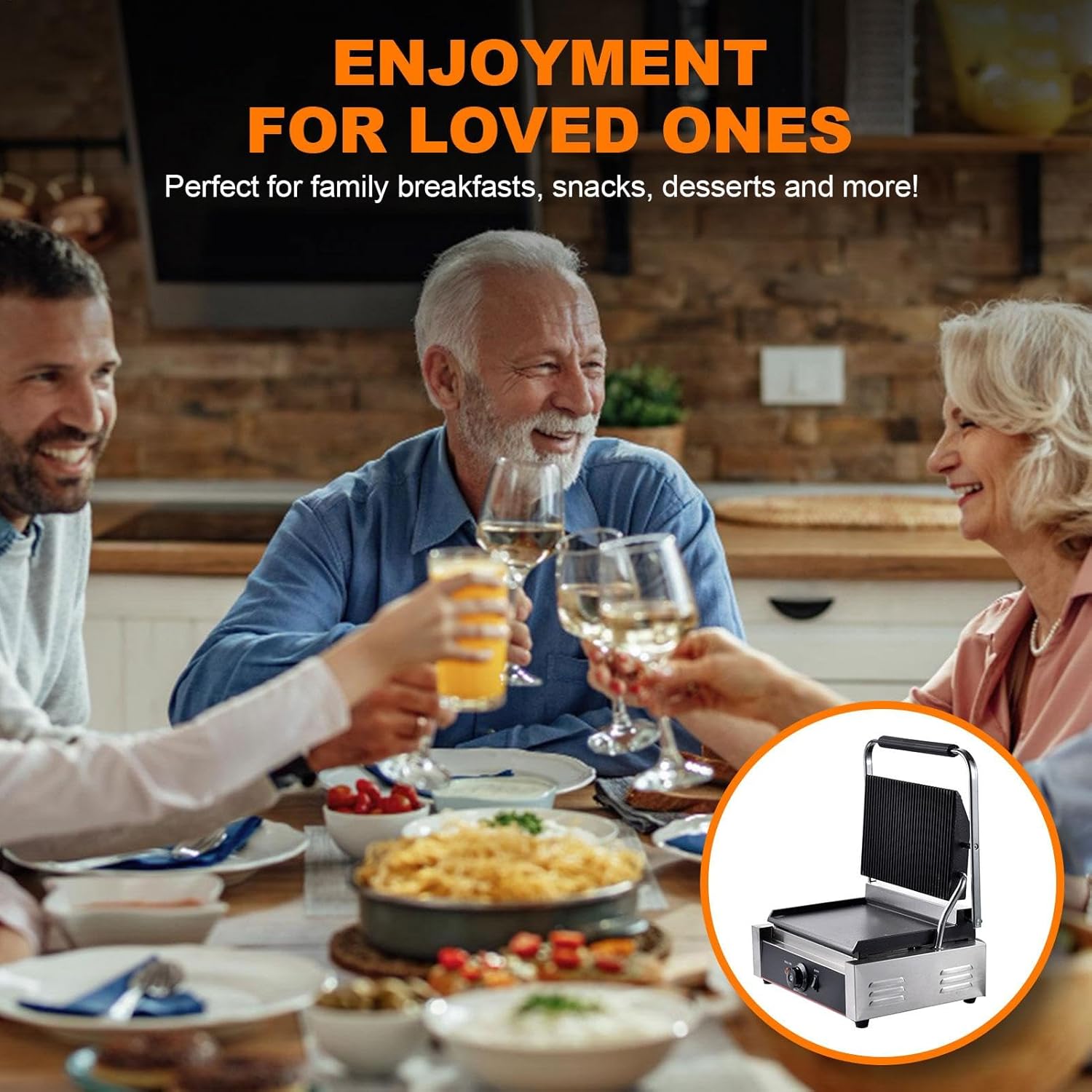 Panning Grill Sandwich Maker, 1200w Electric Sandwich Press with Grooved Grill Sandwich Maker Machine Electric Contacts Grill Single, Commercial Panini Press for Grilled Cheese, Snacks, Breakfast