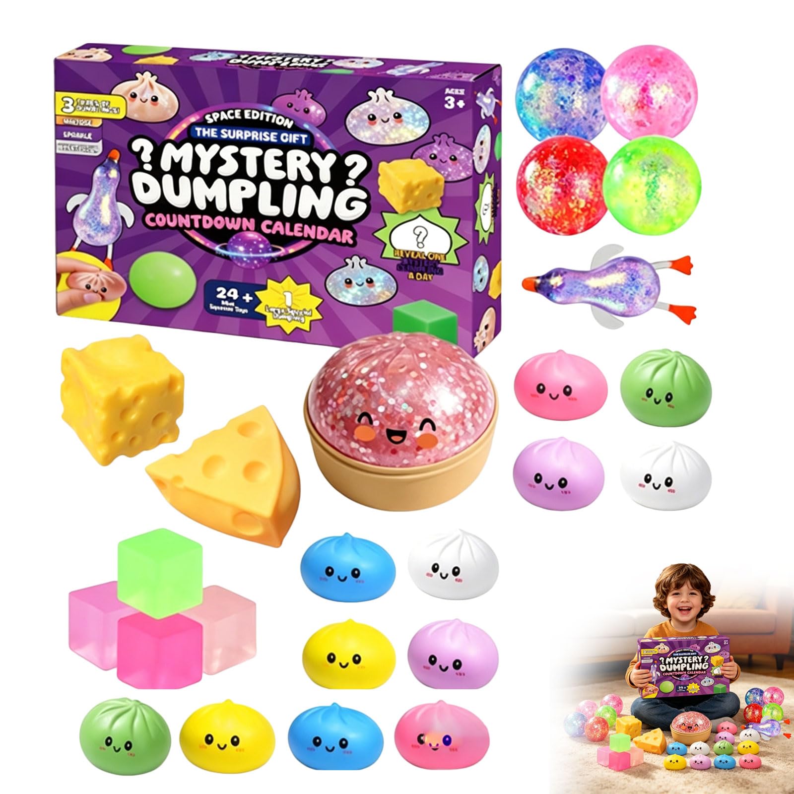 Dumpling Squishy, 2026 Squishy Dumpling Mystery Advent Countdown Calendar, 24 PCS Random Surprise Squishies Toys, Stress Relief Sensory Fidget Toy for Anxiety Relief Hand Relax, Birthday Gifts (A-2)